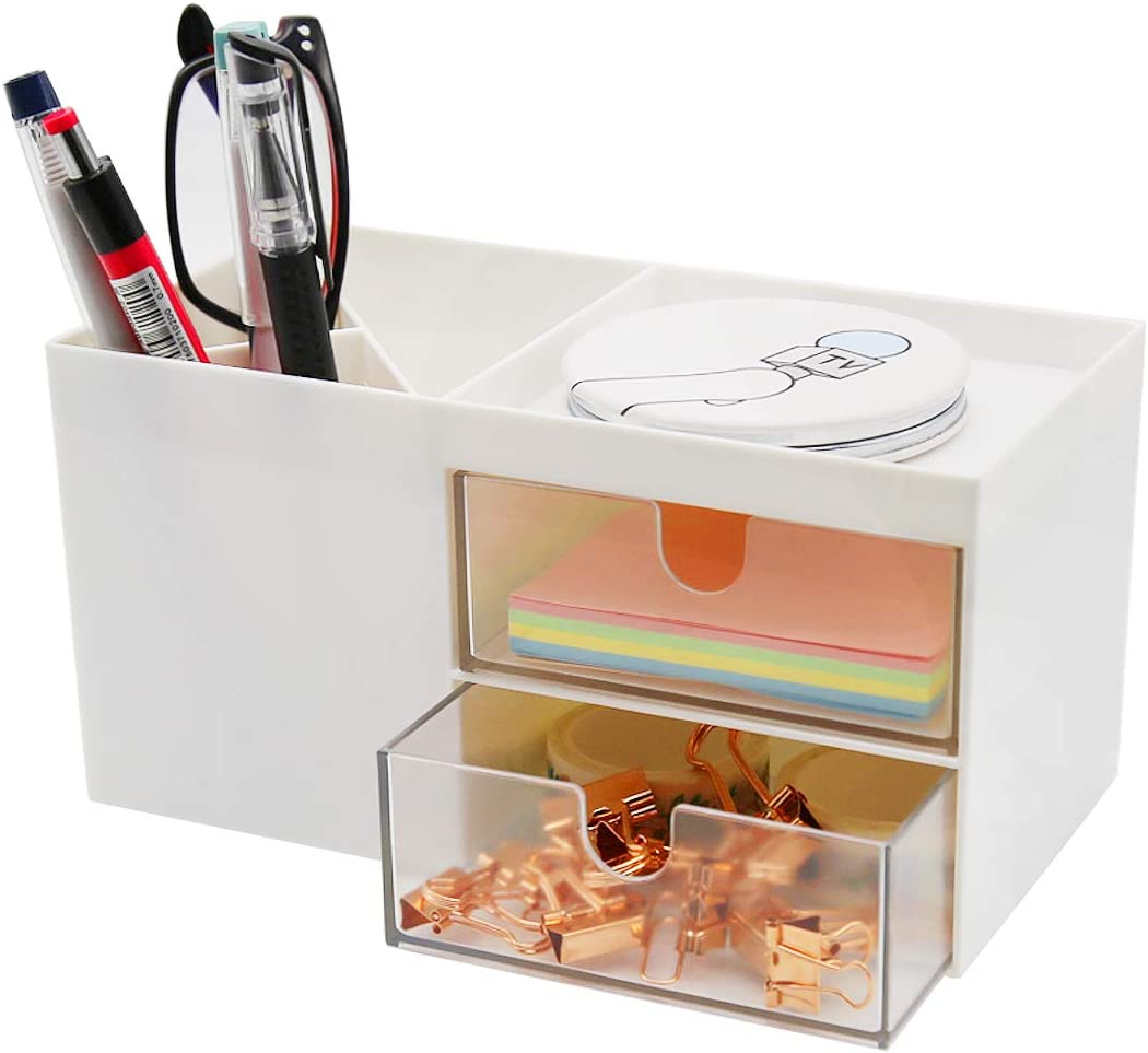 Citmage Desk Organizer Caddy with 12 Compartments Office Workspace Drawer Organizers Desktop Holder Plastic Stationery Supplies Storage Box for Pencils,Markers,Erasers,Pens,Sticky Notes(White)&hellip;