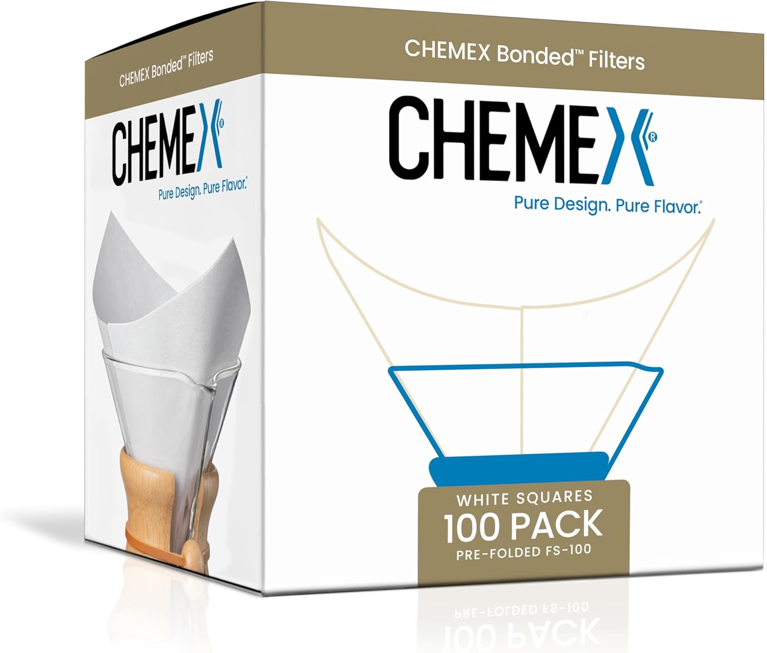 Chemex Classic Coffee Filters, Squares, 100 Ct - Exclusive Packaging image number 1