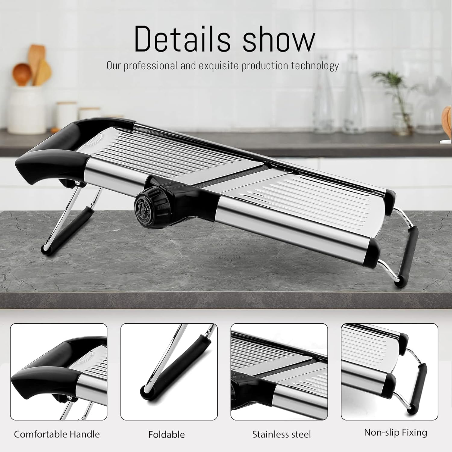 Mandoline Food Slicer, Adjustable Mandoline Slicer Kitchen Gadget, Stainless Steel Mandolin Vegetable Chopper for Potato/Tomato/Onion, Vegetable Slicer Julienne Cutter with Cut-Resistant Gloves image number 6