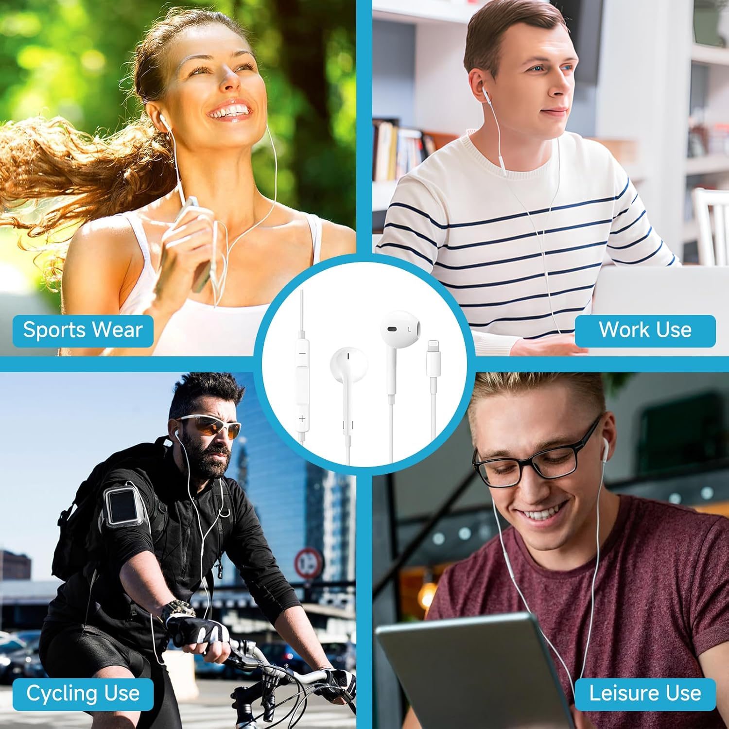 Wired In-Ear Lighning Headphones with Noise Reduction, Ergonomic Comfort Fit Built-In Microphone & Smart Controls, Compatible with Phone 14/13/12/11/XR/XS/X/8 for Daily Commute Gaming and Exercise image number 5