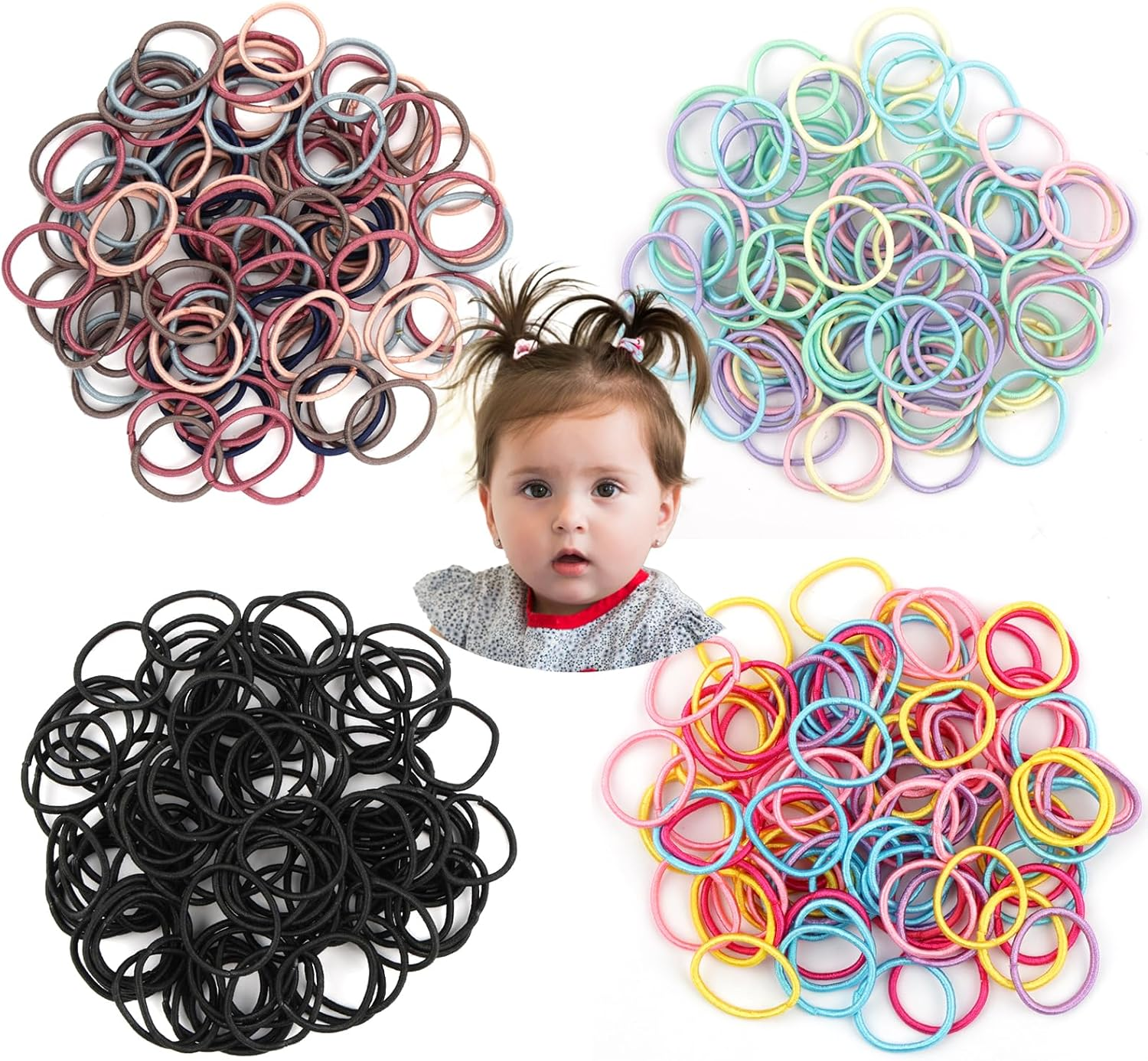 Pack of 400 Hair Bobbles Girls, Colourful Baby Hair Bobbles, Elastic Hair Bobbles, Small, Non-Metal Ponytail Holders for Toddler Girls image number 2