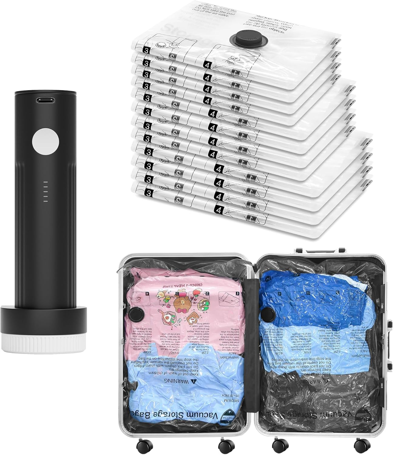 12 Pack Vacuum Storage Bags with Cordless Electric Pump, 4 Large/4 Medium/4 Small, Carry-On Size Travel Space Saver for Luggage, Clothes, Clothing, Suitcase, Backpack, Vacuum Packing Seal Bags image number 4