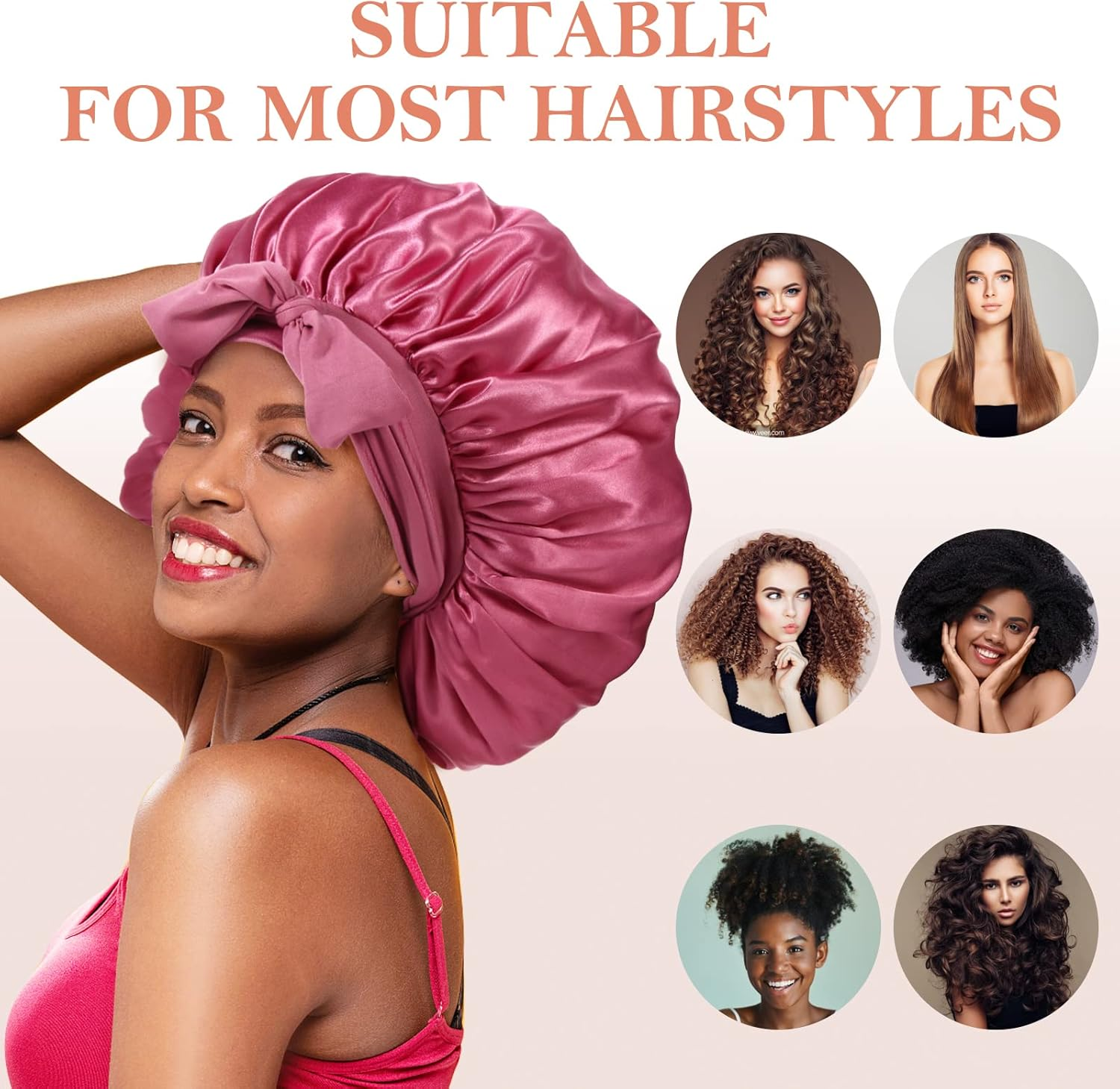 3Pcs Bonnet Silk Bonnet for Sleeping, Satin Bonnet for Sleeping Extra Large Hair Bonnets for Sleeping Shower Cap - A01-Black/Leopard/ Rose Pink image number 2