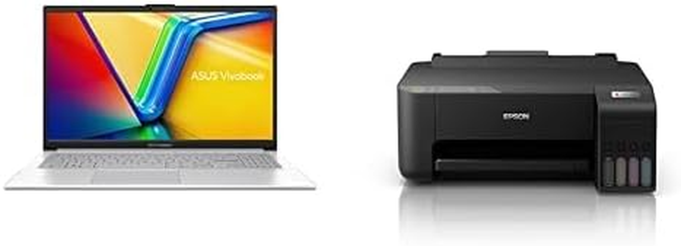ASUS Vivobook Go 15 Laptop, 15.6-Inch, 256GB SSD/8GB RAM, Intel Pentium Peacock Blue N6000 (2022) and Epson Ecotank ET-1810 Wireless Single-Function Printer, Black, C11CJ71501