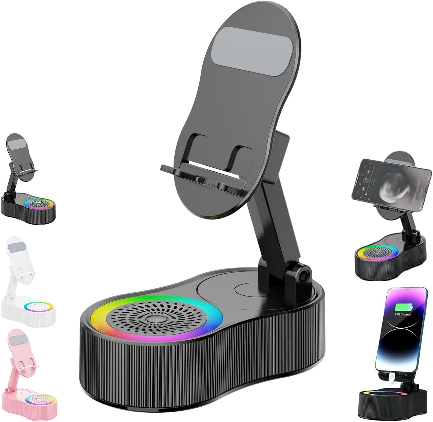 Sonicdrop Dock &ndash; No-Pair Magic Speaker & Charging Stand, Sonicdrop Dock Holder Foldable Cellphone Stand,Wireless Induction Audio Bluetooth Speaker, Drop-To-Play Sound,360 Degree Rotation (Black A)