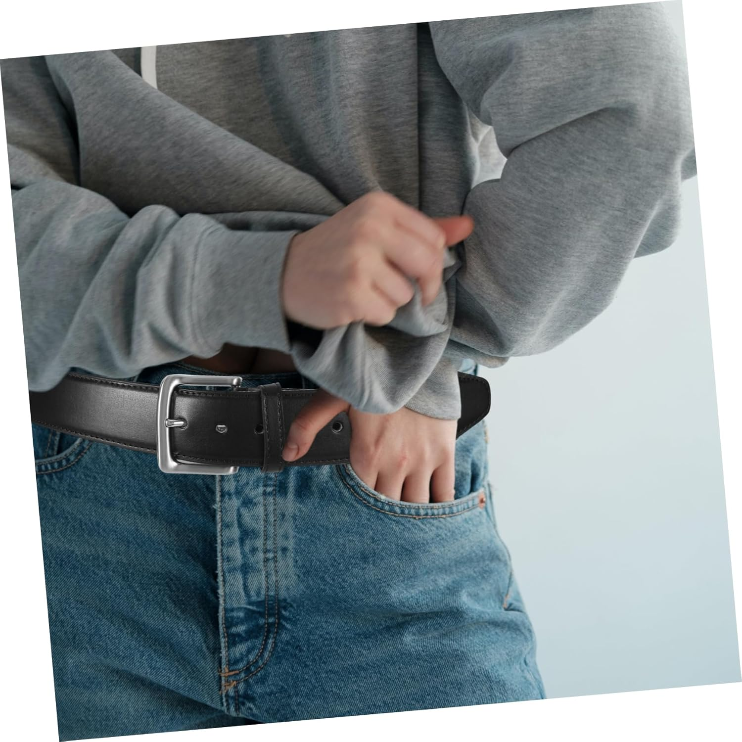 LALADEFIEE Anti-Theft Money Belt for Men PU Adjustable Waistband with Concealed Zipper Pouch for Secure Cash Storage Black image number 1