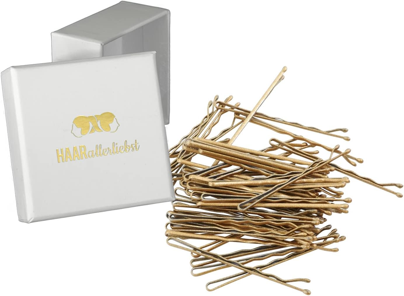 Haarallerliebst Hair Clips (50 Pieces, Gold Glittering, 5 Cm) with Box for Storage (Box Colour: Pink) (Box Colour: Pink)