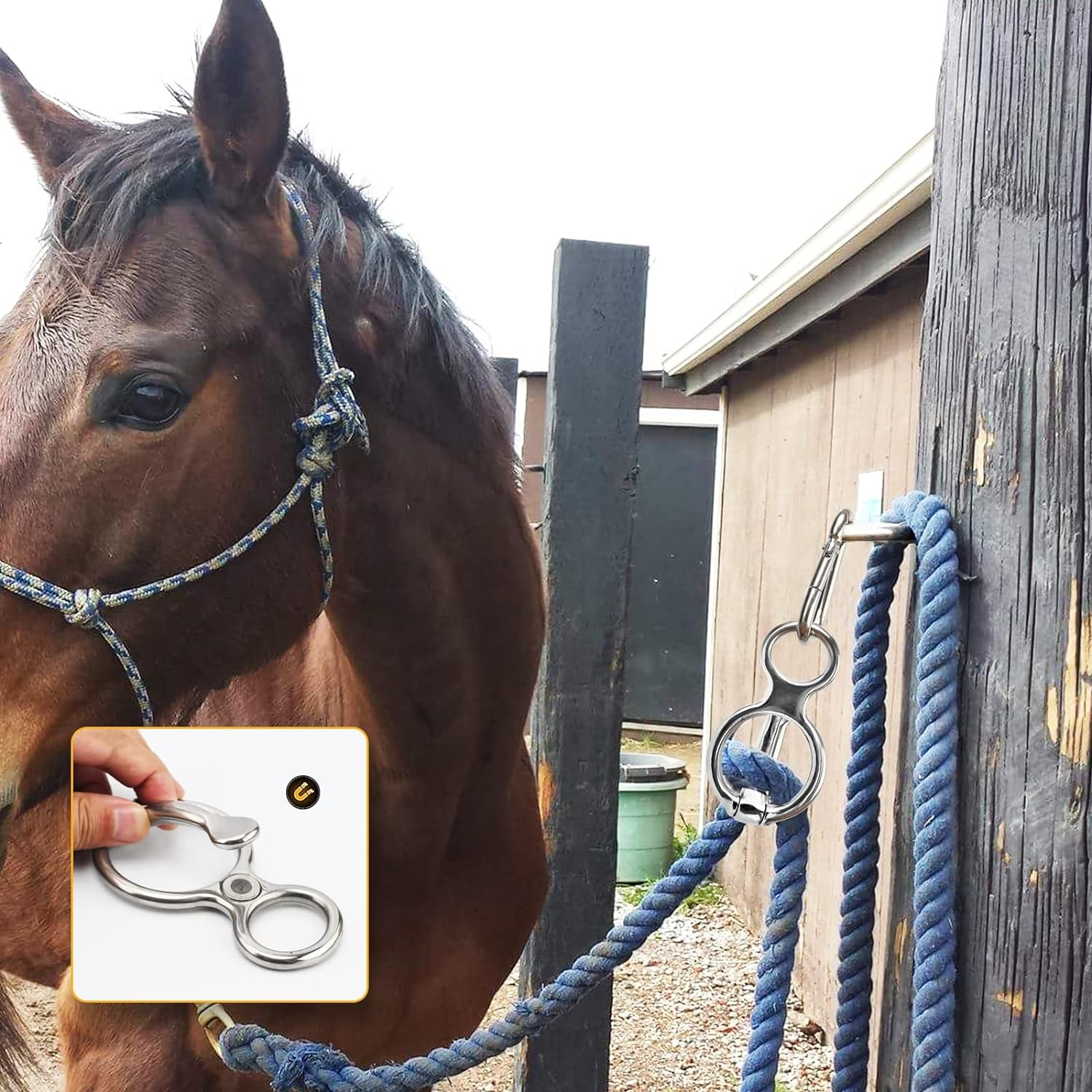 Horse Tie Ring, Heavy Duty Stainless Steel Tie Ring Horse Training Equipment Horse Tack and Supplies with Eye Bolt,Quick Snap,Humane and Safe Tie Way image number 2