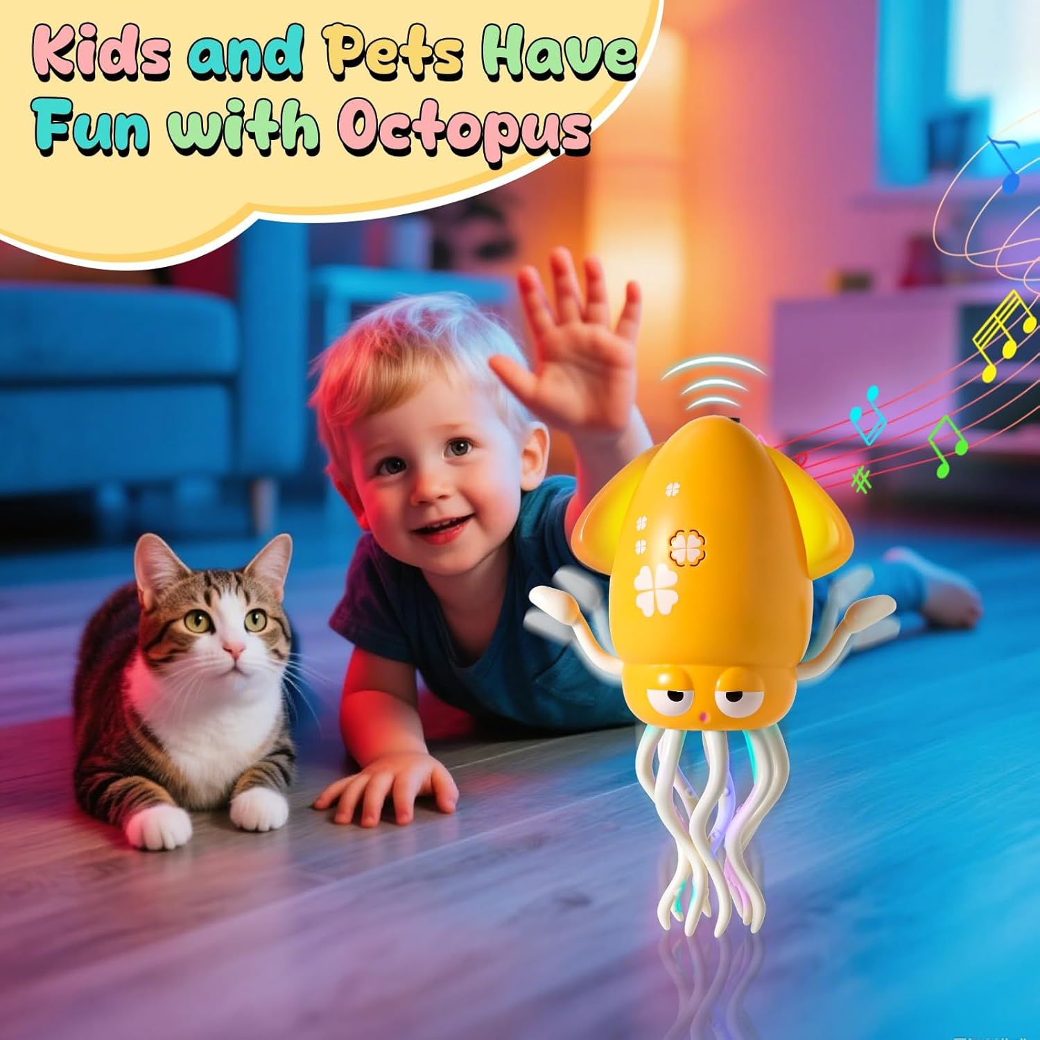 Kicttule Smart Dancing Octopus Toy with Obstacle Avoidance, Auto Upright Dance Mode & LED Music Show, USB-C Rechargeable Crawling Decor for Home Entertainment image number 4