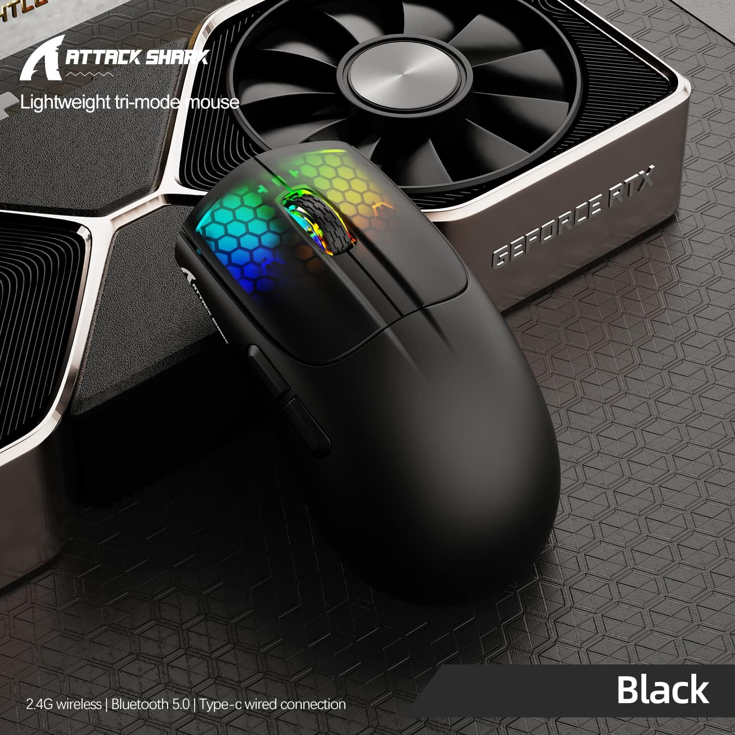ATTACK SHARK X5 Wireless Gaming Mouse with Tri-Modes BT 5.1/2.4Ghz/Usb-C,Lightweight 49G,Paw3212 Optical Sensor,Rechargeable Battery,Rgb LED Computer Mouse for Pc/Tablet/Desktop/Office/Games-Black image number 3