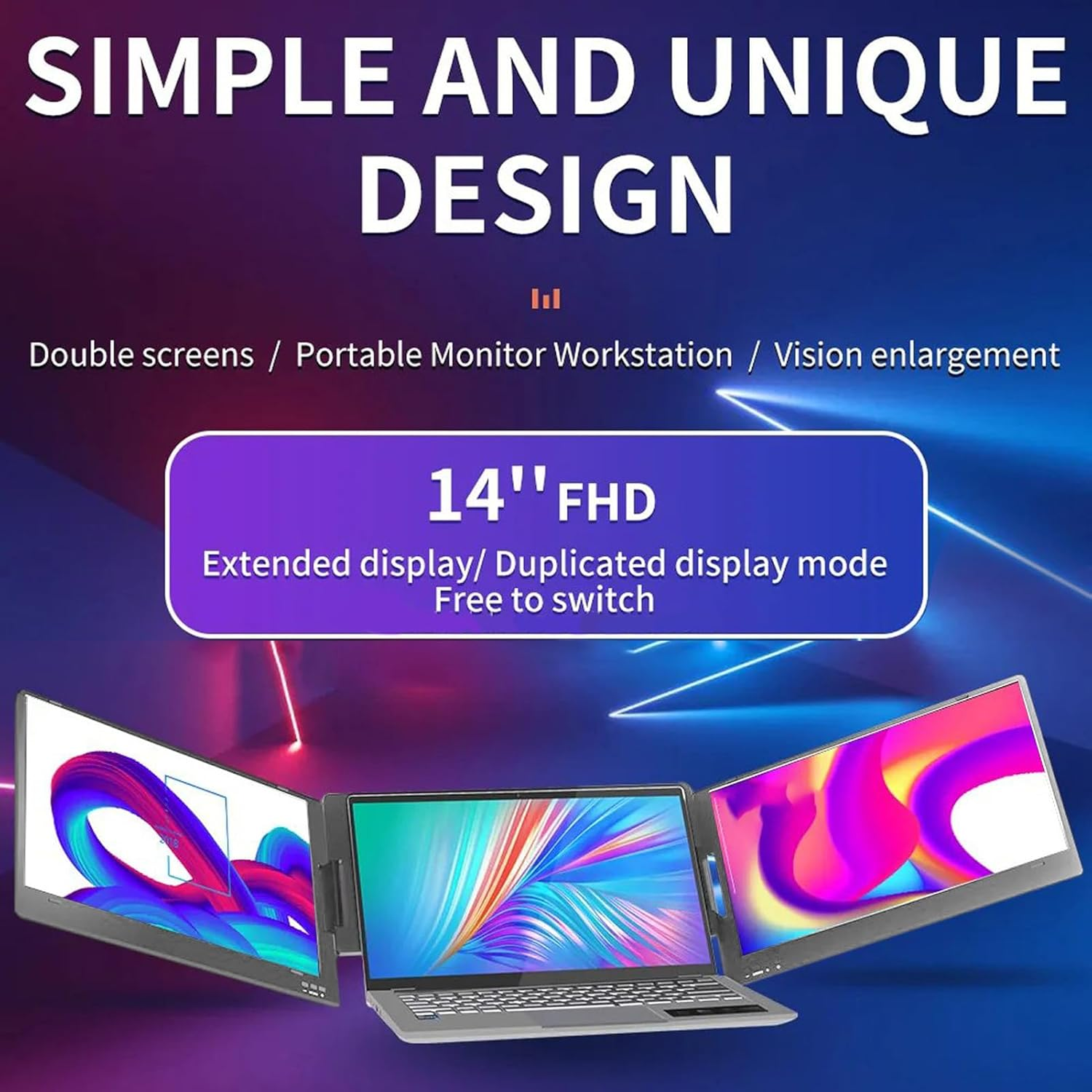 14 Inch Triple Portable Monitor, 1080P LCD IPS Dual Screens Extender with 178&deg; Viewing Angle, Adjustable Stand, Multitasking Supported for Laptop PC (X90A AU Plug) image number 1
