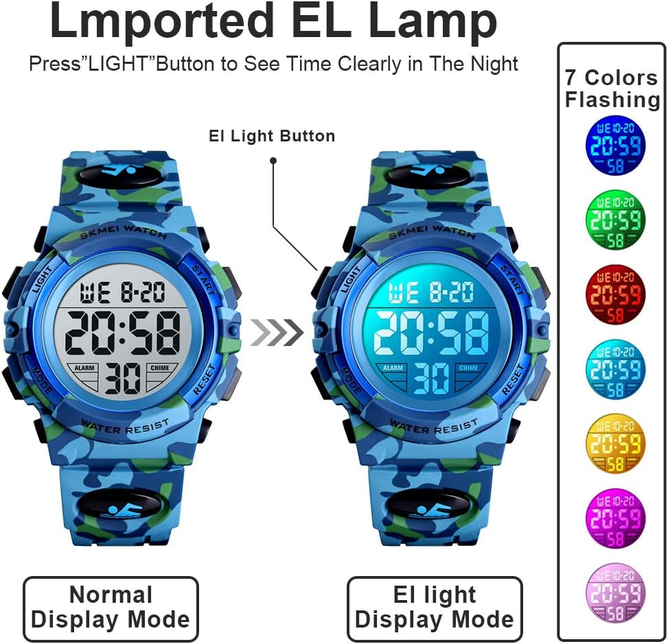 Kids Watch Boy Multi Function 50M Sports Waterproof LED with Alarm Wrist Stopwatch 12H/24H Watches for Boy Girls Digital Children Watch image number 4