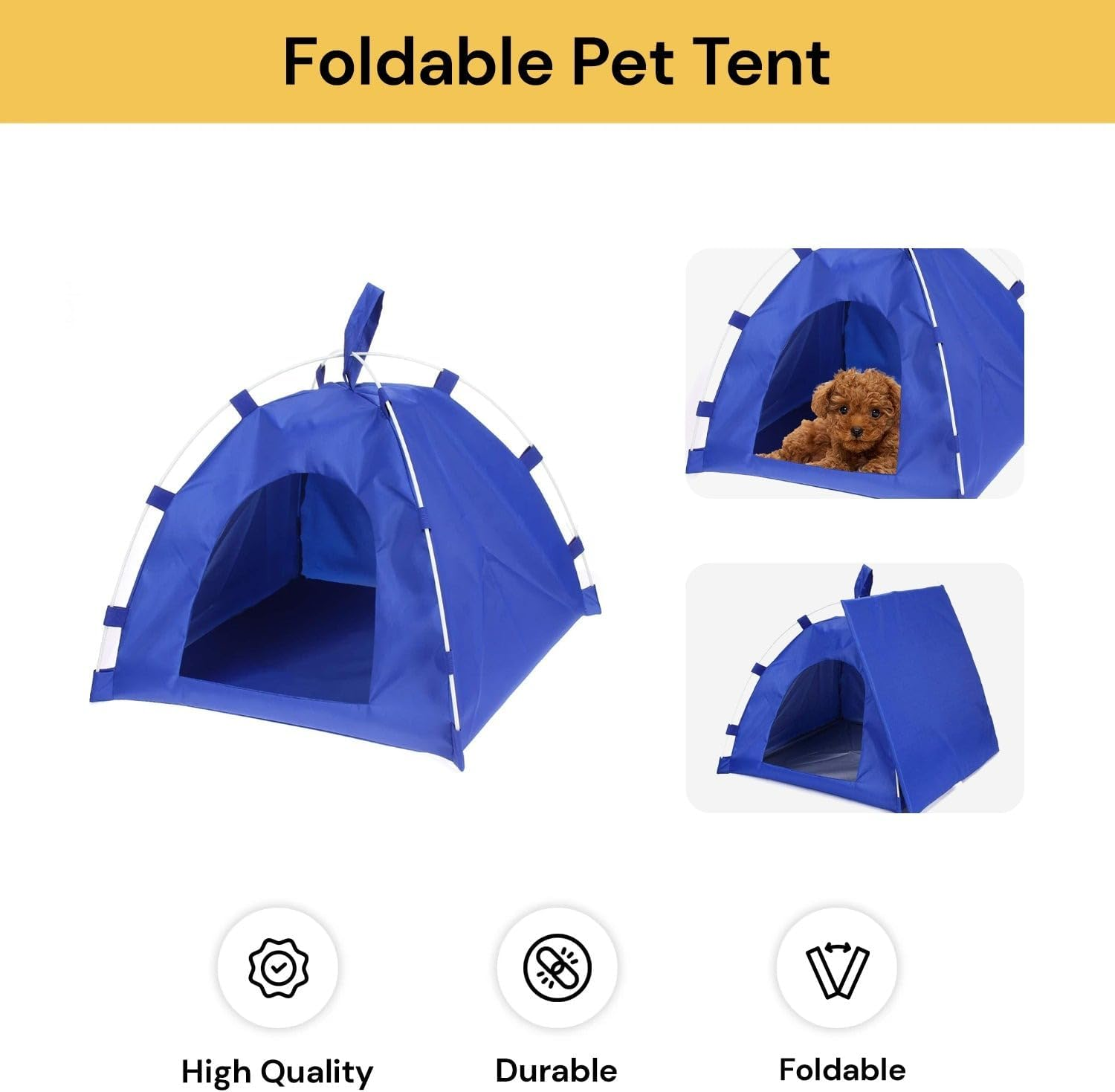 EZONEDEAL Portable Travel Pet Tent Outdoor, Washable Folding Detachable Pet Tent Dog House Oxford Cloth Kennel Camping Shelter Sun Block and Waterproof for Dogs and Cats Bed Puppy House image number 3