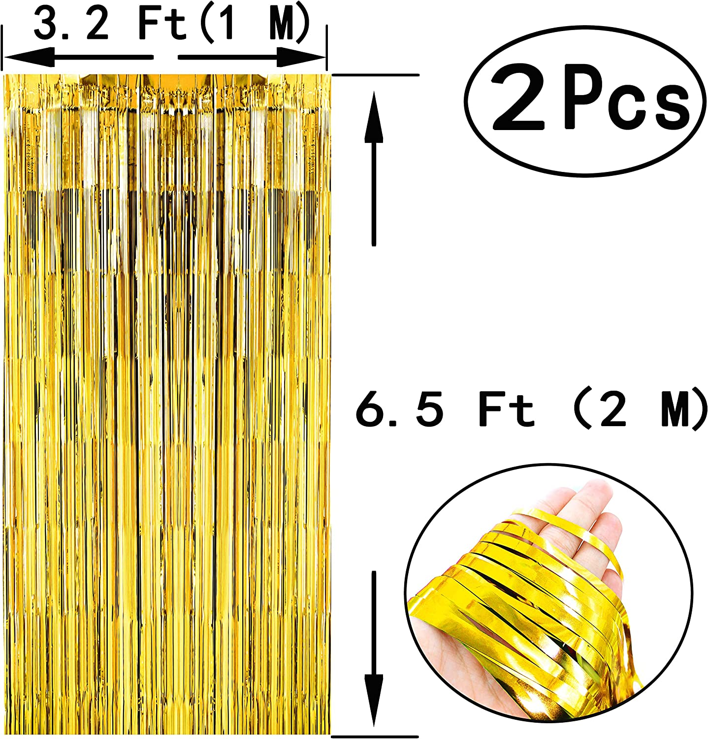 Black Gold Party Tinsel Foil Fringe Curtains - Bachelorette Wedding Graduation New Years Wild One 1920S Birthday Baby Shower Party Decor Photo Booth Backdrops Decorations, 4Pc image number 3