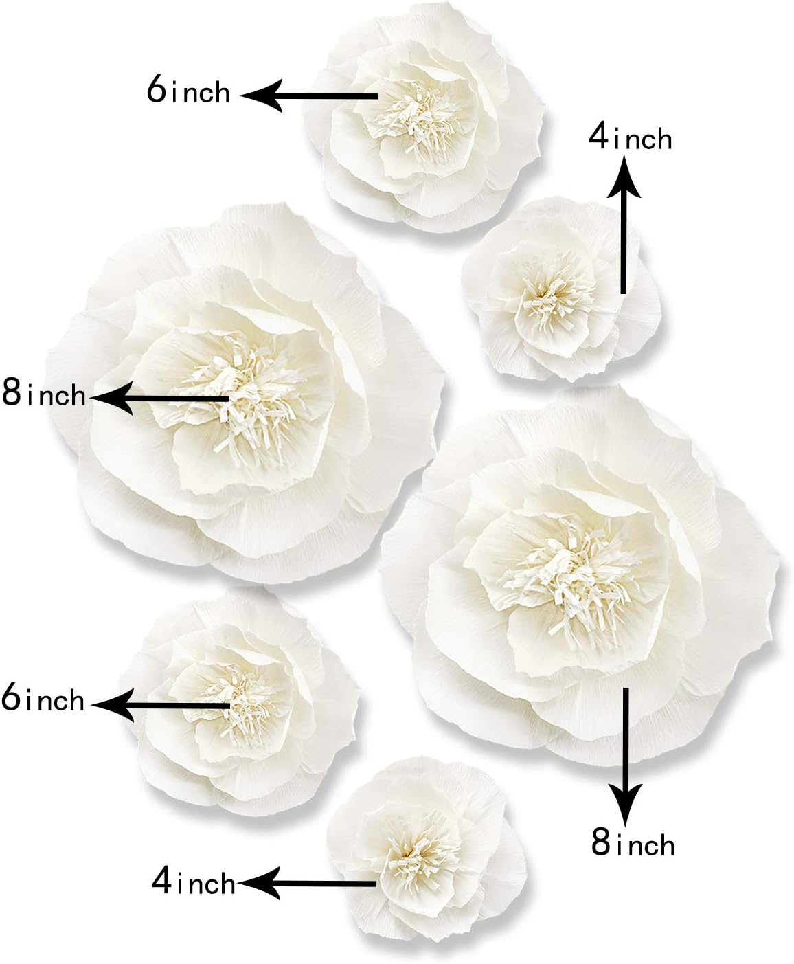 Giant Paper Flower Decorations for Wall White Paper Flower for Wall Ivory Crepe Paper Flower for Wedding Bouquets Thanksgiving Decorations Baby Shower Decorations Nursery Wall Halloween Decor(Set 6)