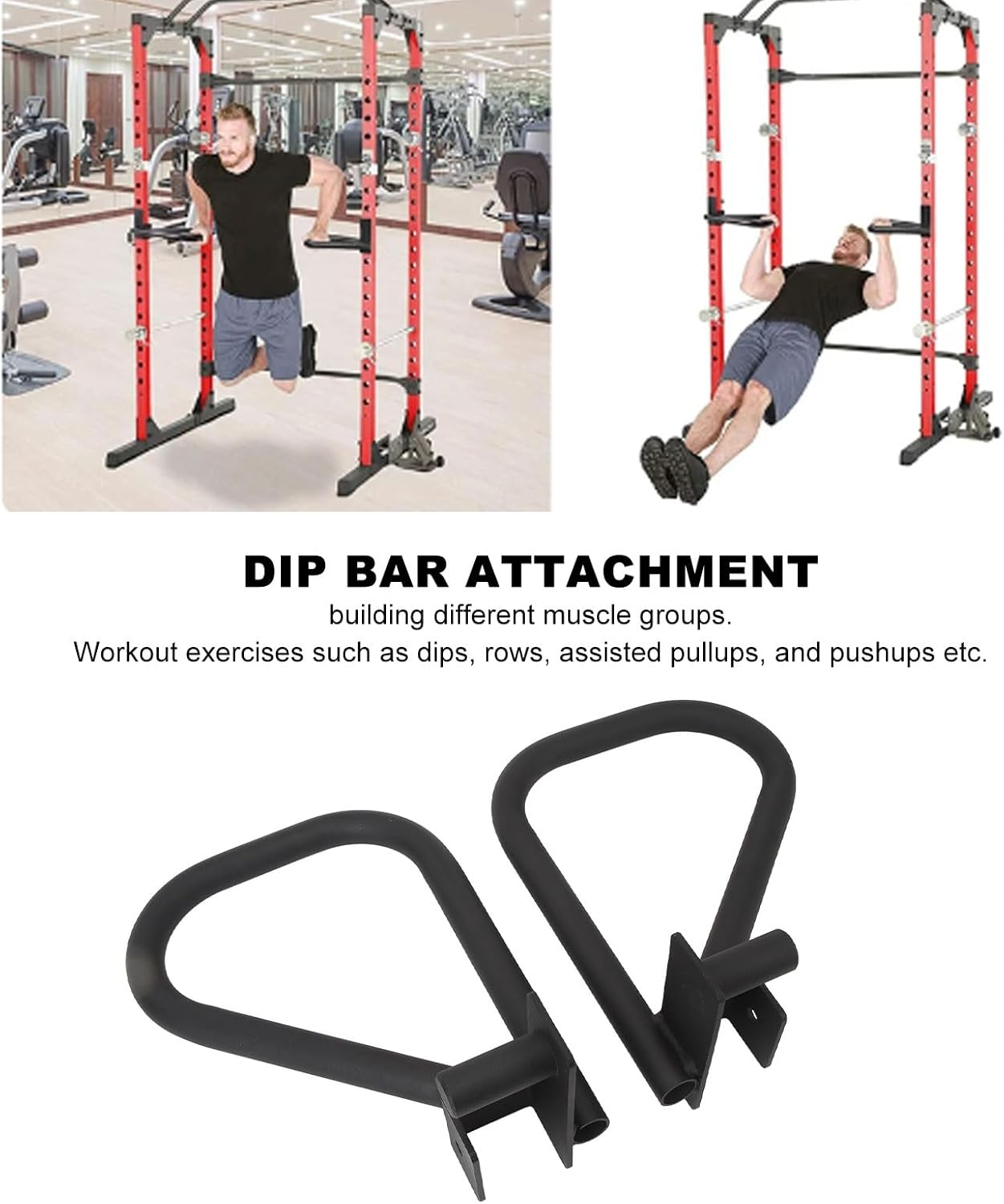 TOPINCN Power Cage Squat Rack Dip Bar Attachment Sturdy Iron Muti Grip Handles for Safe Fitness Workout Exercises 2 Pieces image number 2