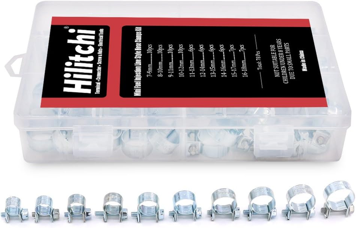 Hilitchi 78-Pcs Mini Fuel Injection Line Style Hose Clamps Assortment Kit - 10 Kinds of Size image number 1