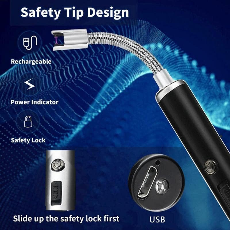 Rechargeable Electric Flameless USB Lighter: Versatile BBQ, Cooking, Kitchen, Candle Lighter with Windproof Design, 360&deg; Rotatable Flexible Neck - Black, Silver, Red Options Available - Ice Black image number 2