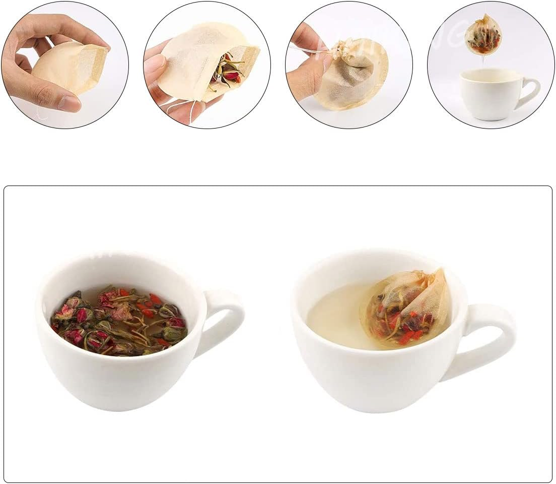 NILLOS Tea Filter Bag, 100 Pcs Disposable Natural Cotton Drawstring Seal Empty Tea Bags for Loose Leaf Herbs Teas(Round) image number 4