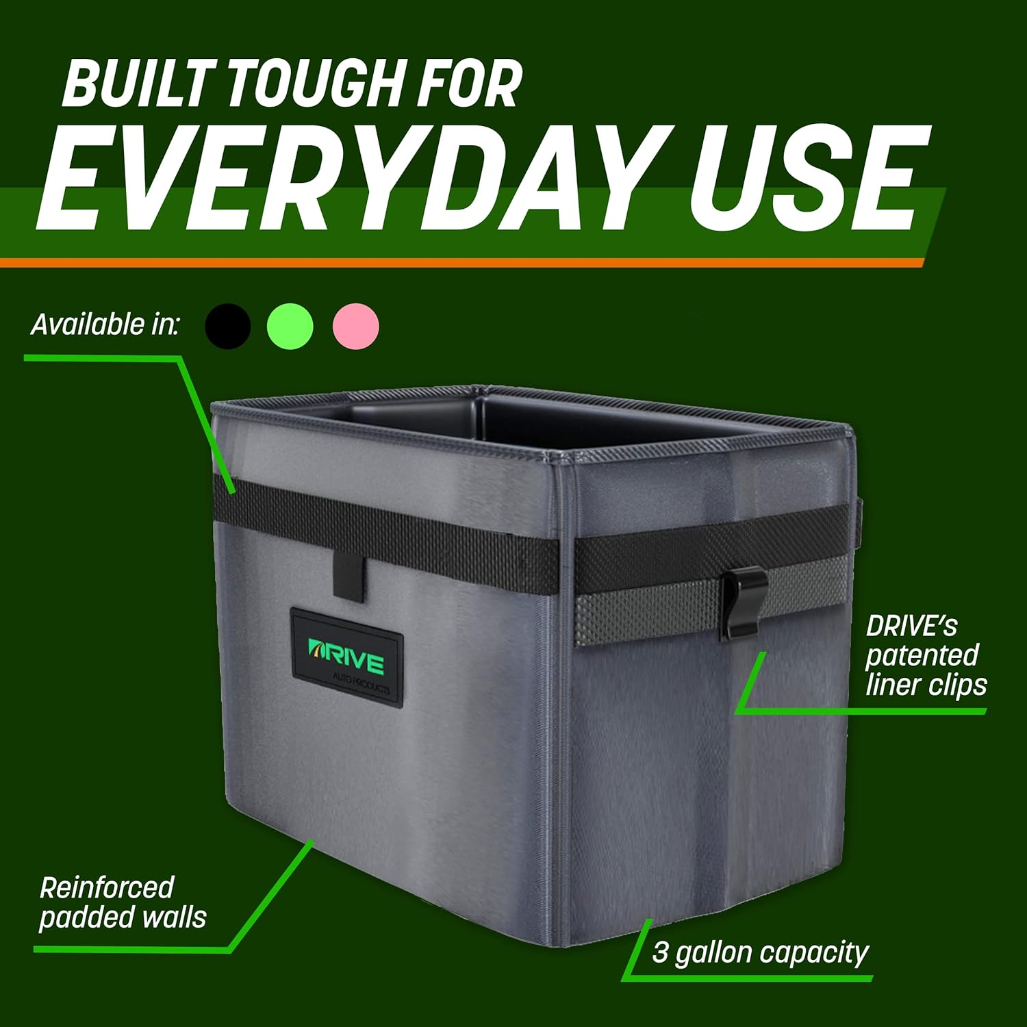 Drive Auto Car Trash Can - Leakproof, Hanging Garbage Bin with 20 Trash Bags and Pink Adjustable Strap - Truck & Car Accessories for Men and Women - Grey with No Lid