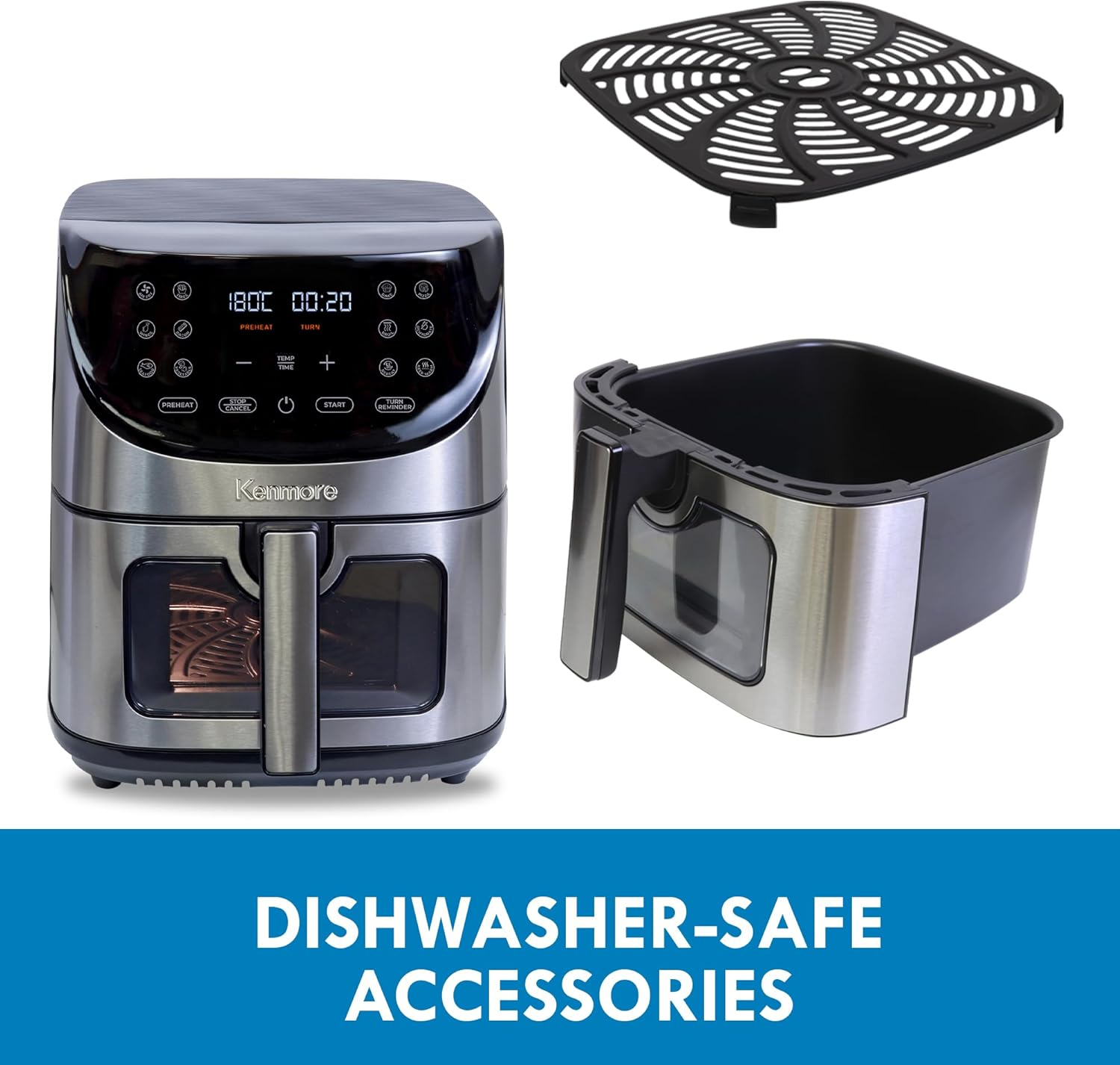 Kenmore 7.8L Air Fryer, Family Size, 1700W, 12 Preset Cooking Functions, Digital Touch Screen, Programmable Temperature & Timer, Viewing Window, Roast Bake Broil Dehydrate Reheat, Stainless Steel image number 3