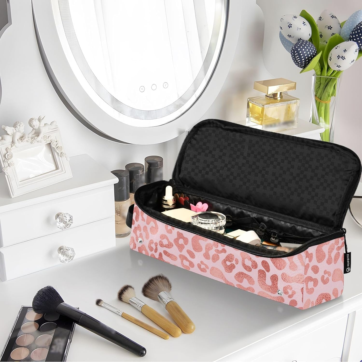 Hair Tools Travel Bag with Heat Resistant Mat Detachable 2-In-1 Curling Iron Travel Case Hot Tools Organizer for Straightener Flat Iron Red Leopard Print image number 5