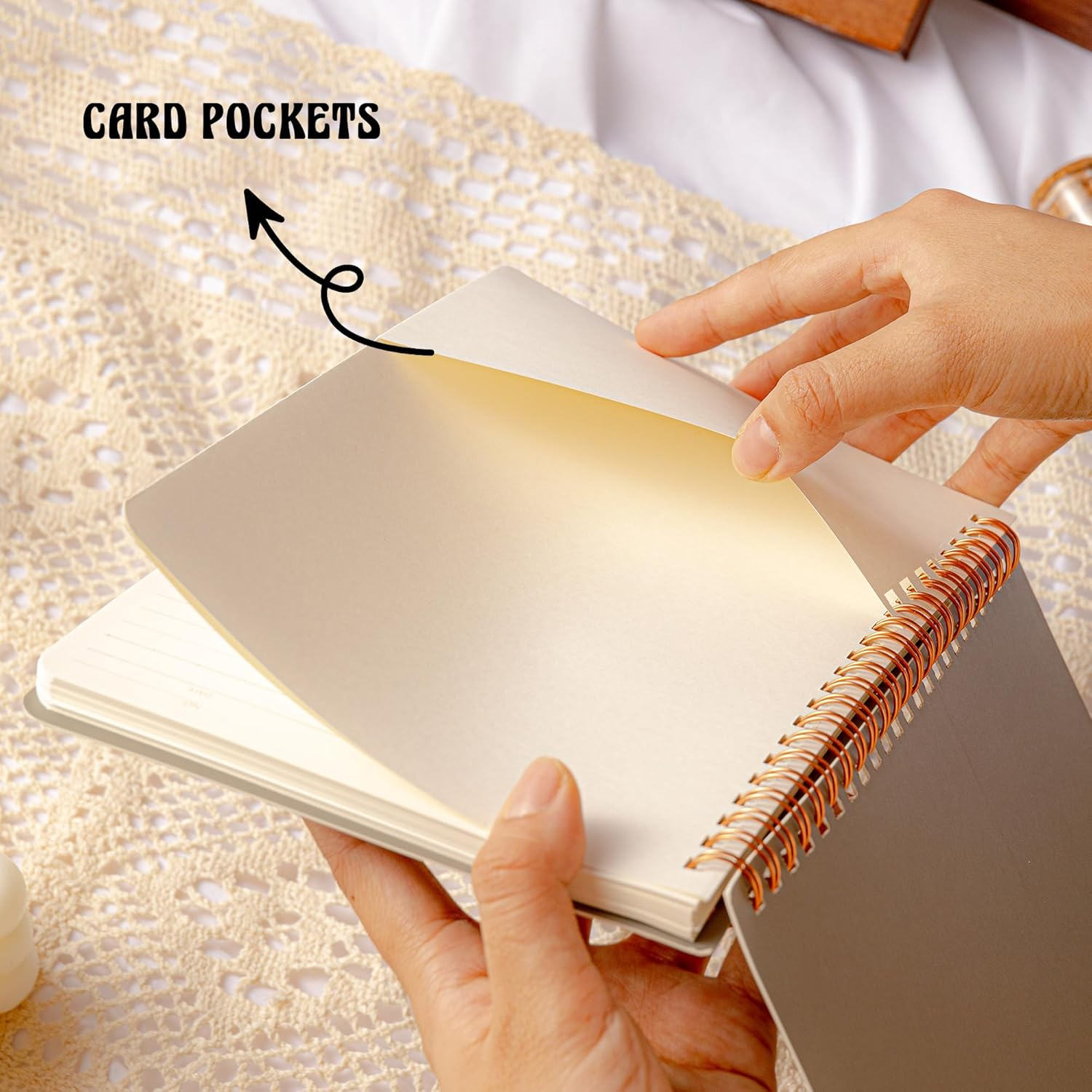 MGGAO Pack of 3 Spiral Notebooks for Women - Aesthetic Journal/Notebook with Large Pockets & 7 Mm 60 Sheets Lined Pages - for School and Office Supplies image number 6