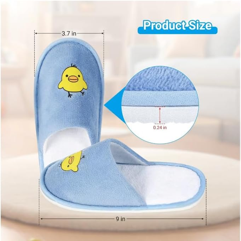 Nuhui 6 Pairs of Spa Disposable Slippers for 4-8 Years Kids Indoor House Hotel Slippers for Children Guests Kid Spa Smiley Yellow Chicken Face Slipper, Blue, 4.5-5 Years Big Kid, Blue, 4.5-5 Years Big image number 5