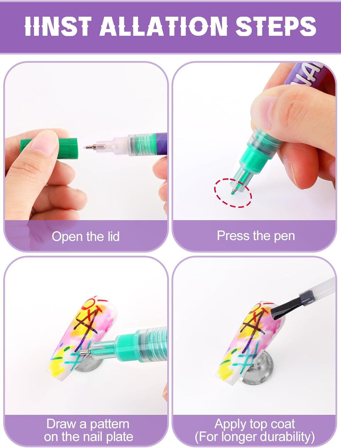 Kalolary 12 Colours 3D Nail Art Pens Upgraded Ultra Thin Tip - Waterproof Nail Polish Pens Quick Drying Nail Graffiti Dotting Painting Liner for DIY Nail Art Design (0.5 Mm) image number 6