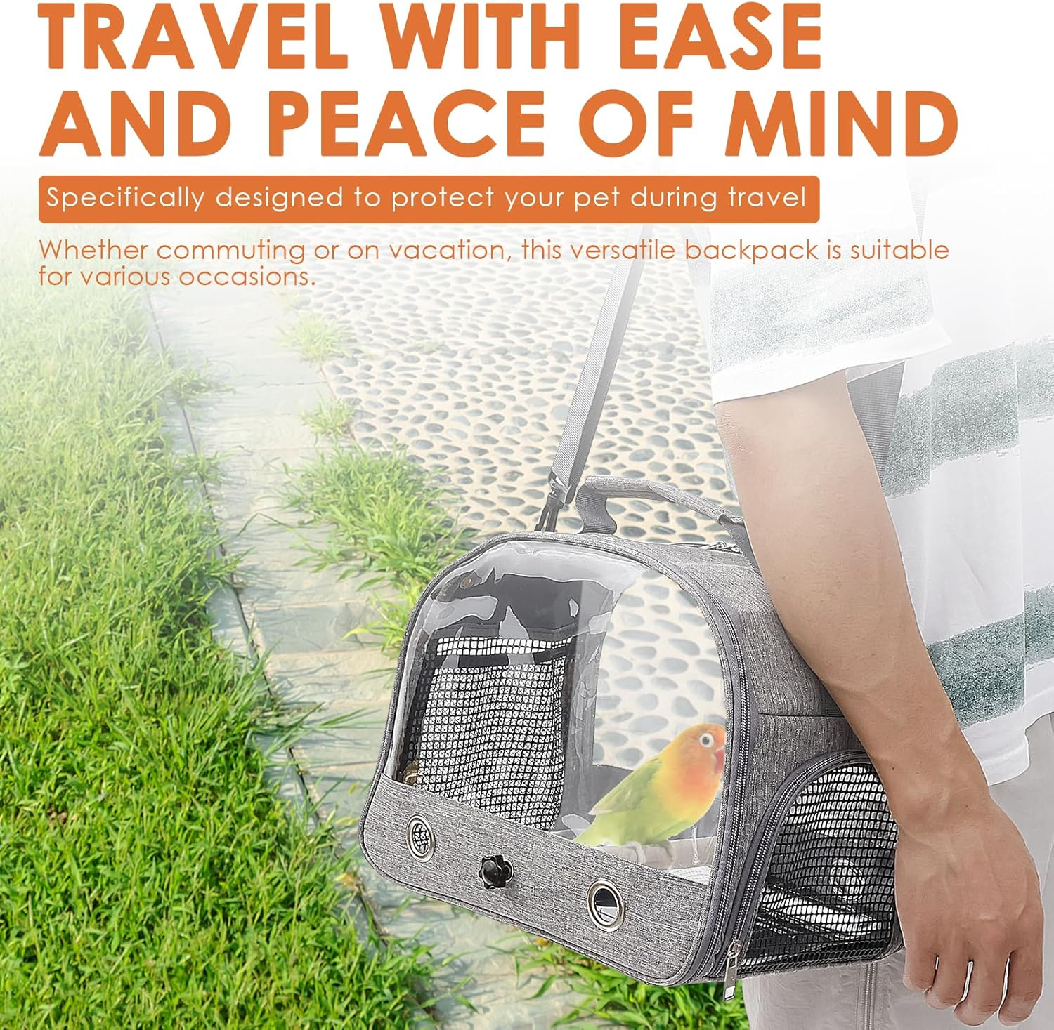 Bird Travel Carrier, Portable Small Bird Travel Bag, Breathable Parrot Cage with Perch Clear Window for Parrot, Small Pet