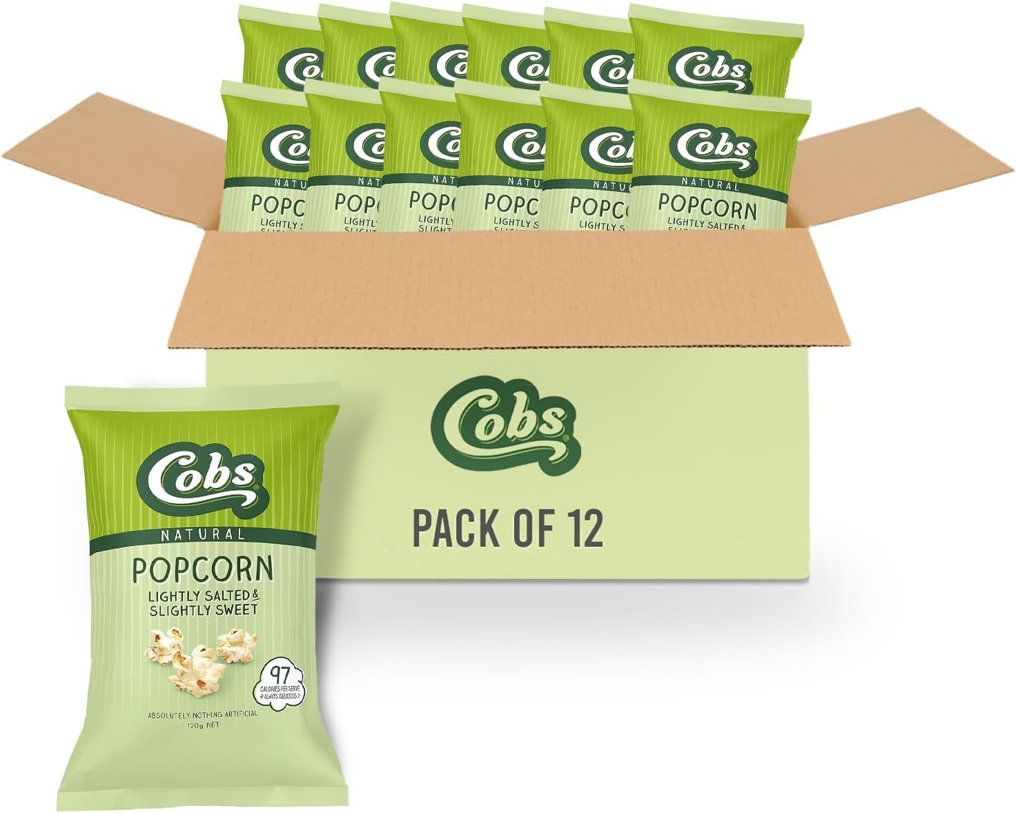 Cobs Natural Lightly Salted and Slightly Sweet Popcorn, 12 X 120 Grams image number 1