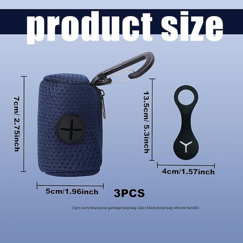 WEZCHUGHAOL Dog Poop Bag Holder for Leash, 2 Packs Mesh Dog Waste Bag Dispenser with Zipper &ndash; Large Capacity Poop Bag Carrier, Fits Any Dog Leash (Navy Blue) image number 2