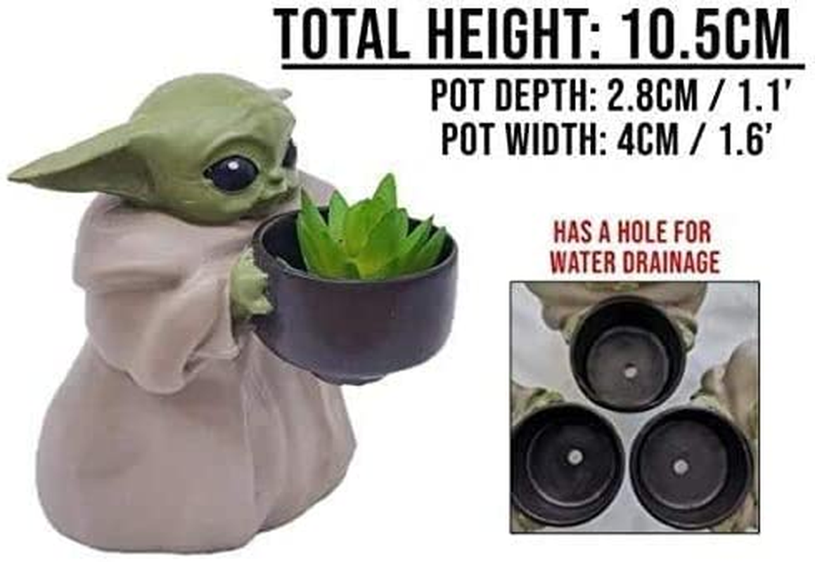Nicelife Baby Alien Small Planter Pot, 4Inch the Yoda Holding Cup Creative Resin Ornament Flower Pot with Hole, Decorative Garden image number 2