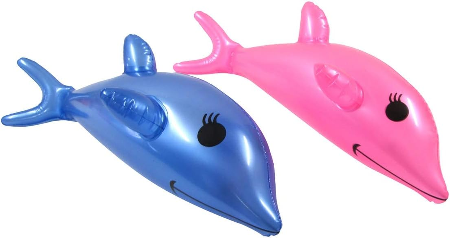 Treasure Gurus 2Pc Inflatable Pink Blue Dolphin Set Swim Pool Water Float Blow Toy Party Decor Floaties image number 2