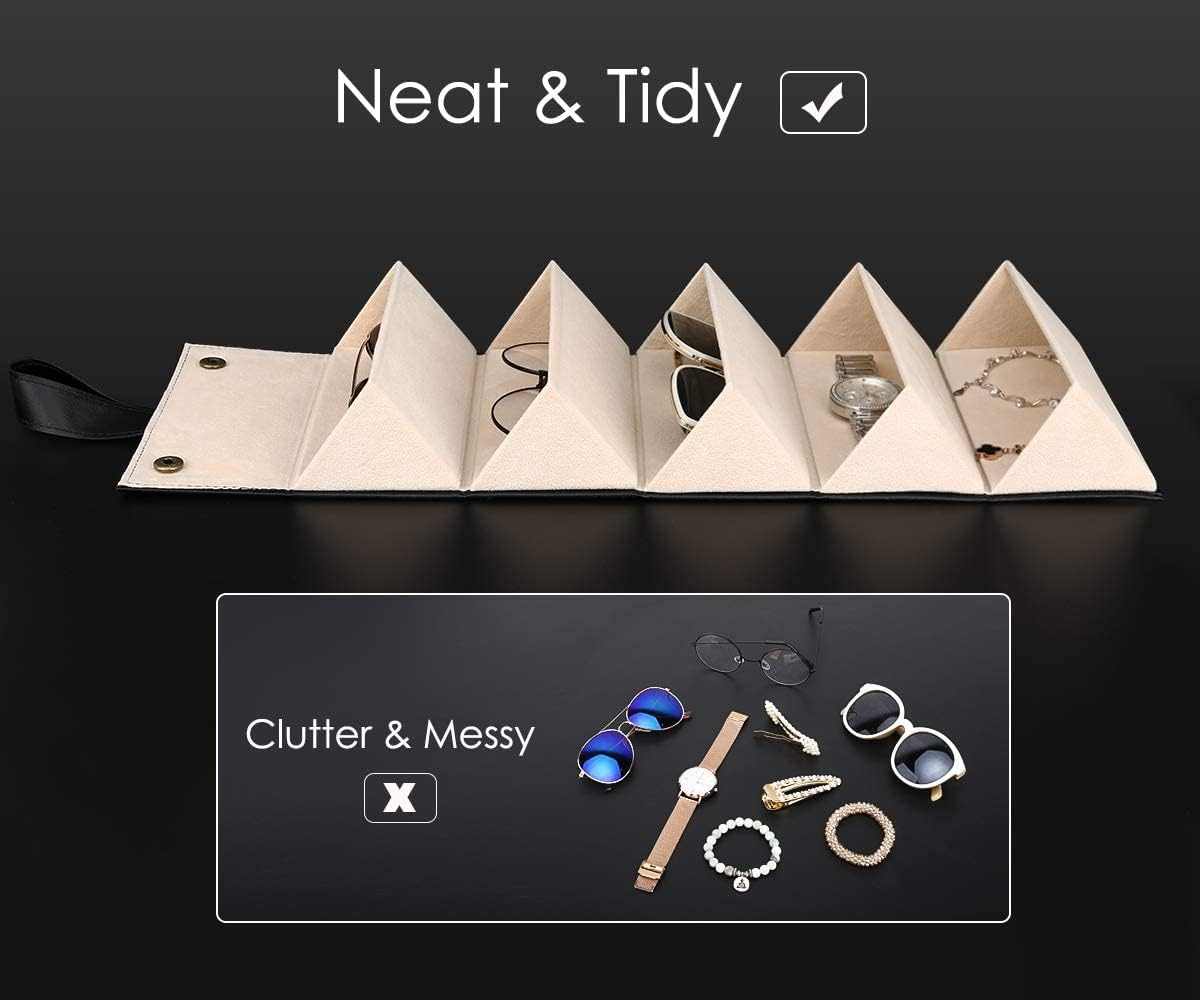 Glasses Organiser, Travel Foldable Sunglasses Storage Organizer for Multiple Glasses Case 5 Slots PU Leather Portable Eyeglasses Storage Box Hanging Eyewear Holder for Women and Men image number 2