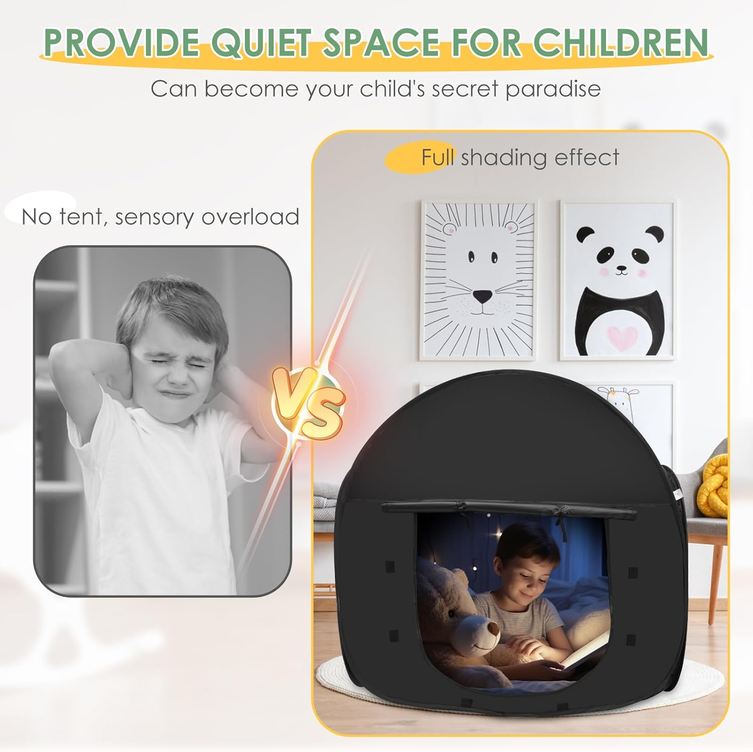 Rdjeokf Pop up Blackout Calming Tent with 2 Windows 1 to 2 People Calm Corner Tent Portable Kids Sensory Tent Hideout Den Children Indoor Tent for Autistic Children image number 4