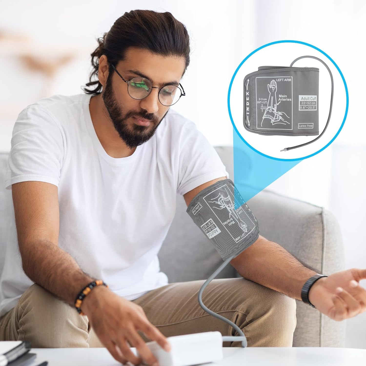 Extra Large Blood Pressure Cuff Compatible with Omron 22-52CM, Digital Upper Arm Blood Pressure Monitor, Blood Pressure Cuff with 4.6Mm Connectors, Replacement XL Cuff Compatible with Omron (Grey) image number 3