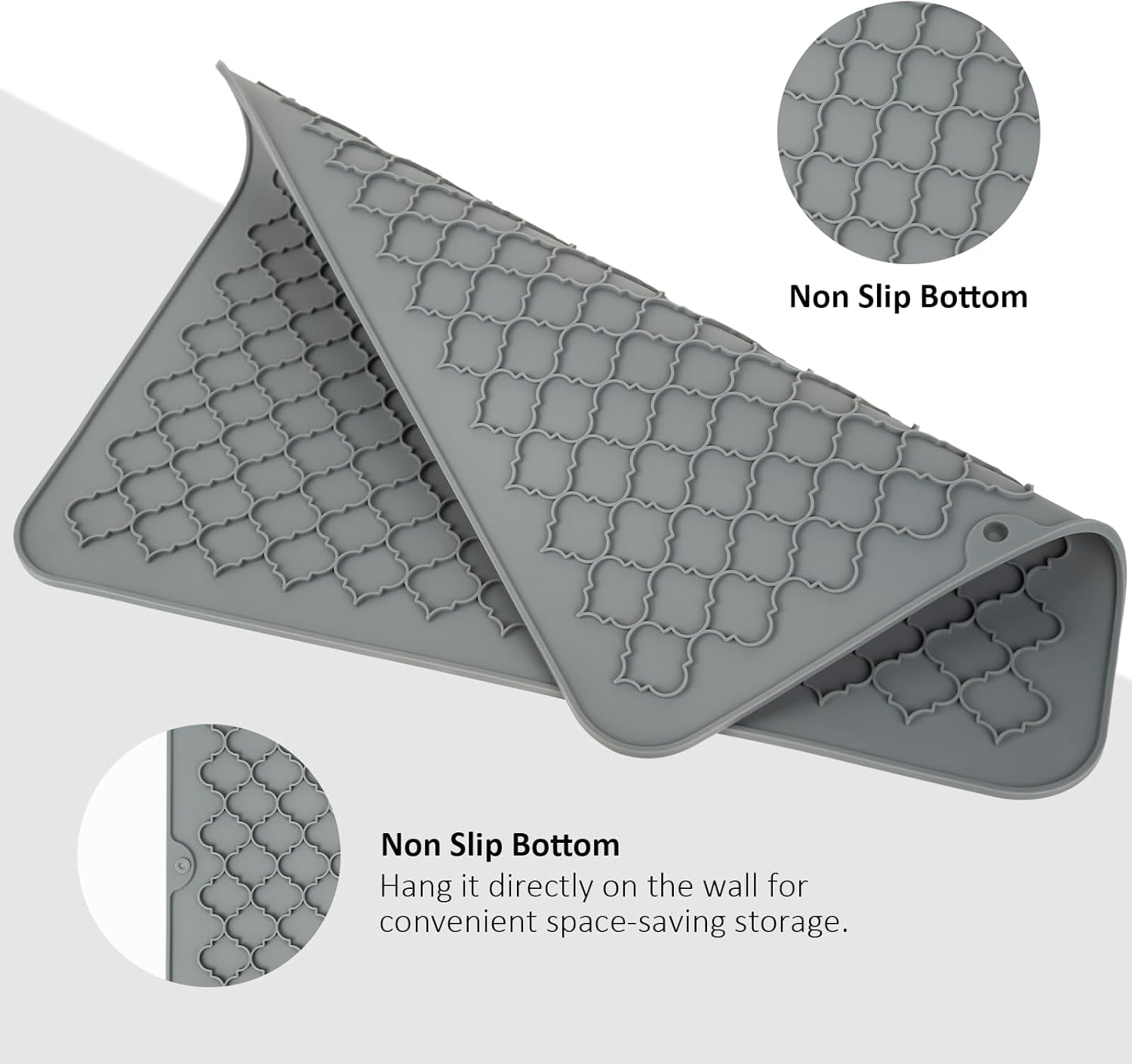 Taoluwin Drying Mat for Kitchen Counter, Silicone Dish Drying Mat, Heat Resistant, Waterproof, Mildew Resistant, Kitchen Dry Mats for Coffee Bar Dishes, Plates, Mugs, 40X30Cm (Grey)