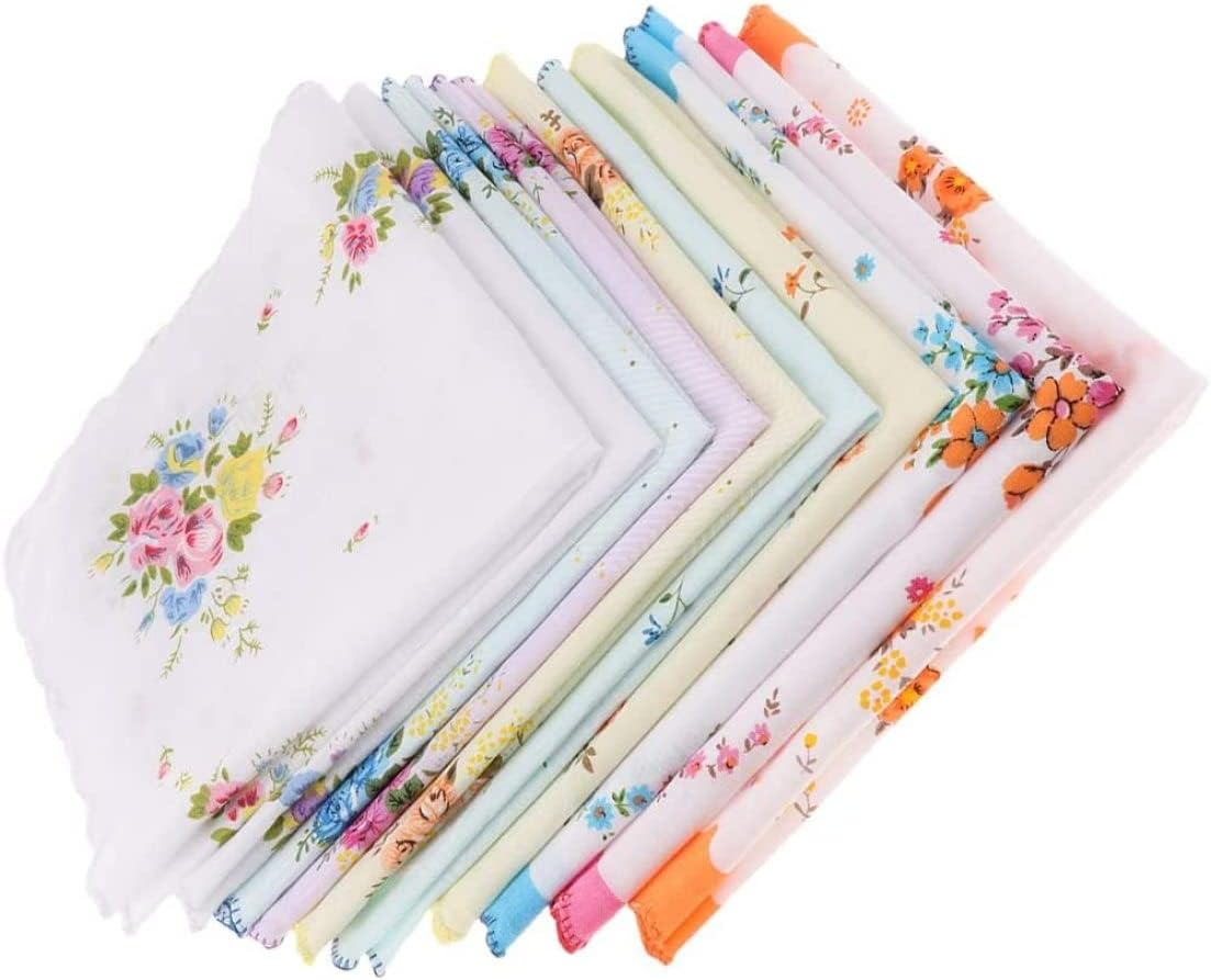 Ladies Handkerchiefs, Handkerchiefs Women Cotton Handkerchief Ladies 10Pcs Womens Vintage Floral Print Cotton Handkerchief Hanky Bulk Set image number 1