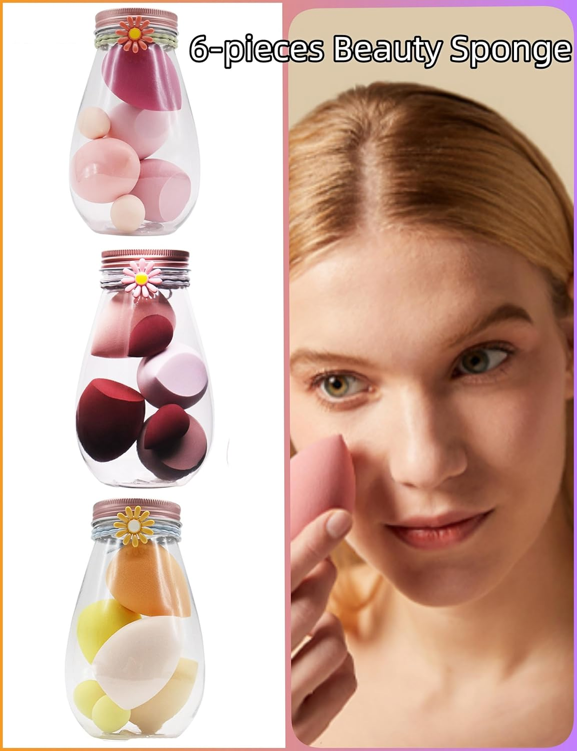 Makeup Sponge Set,Beauty Sponge Blending Foundation Sponge Makeup Puff with Case,6Pcs for Cream, Powder and Liquid image number 2