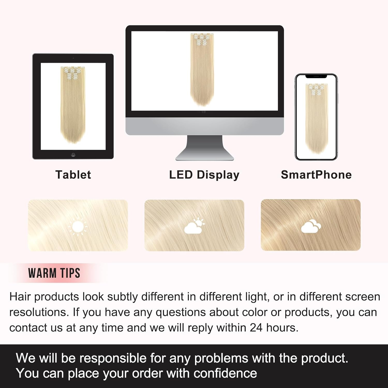 FLUFYMOOZ 6PC Clip in Hair Extensions 24" Straight Long Extensions for Women Synthetic Hairpiece (Ash Blonde) image number 2