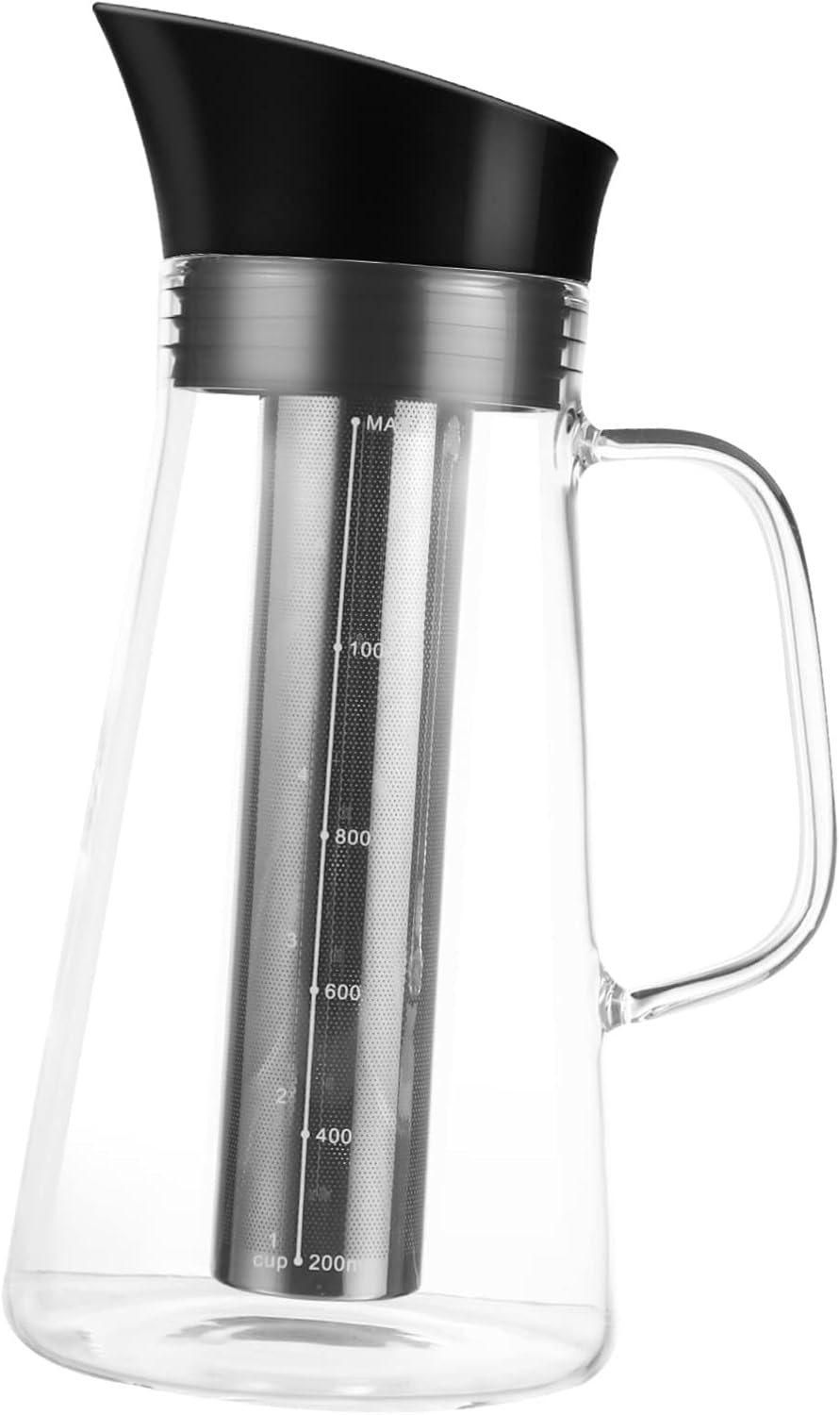 HOMOBABE Coffee Pot Espresso Maker Teapot Cold Brew Filter Jug Hand Drip Glass Kettle Strainer Large Capacity 1200Ml Multi-Functional Beverage Tea Pot High Borosilicate Stainless Steel for Loose Tea