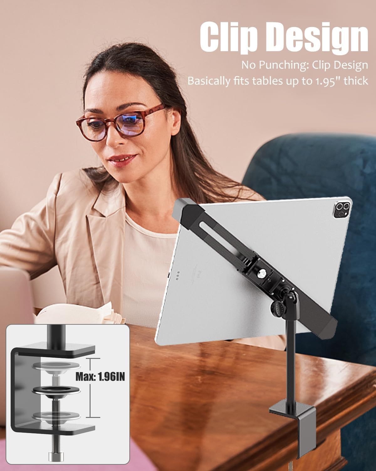 Anti-Theft Tablet Stand Holder Fits 7-11" Tablets, Tablet Kiosk Clamp Mount with Lock for Store POS Reception, Diagonal Clip Compatible with Ipad Pro 12.9/Air, Surface, Galaxy Tabs image number 5