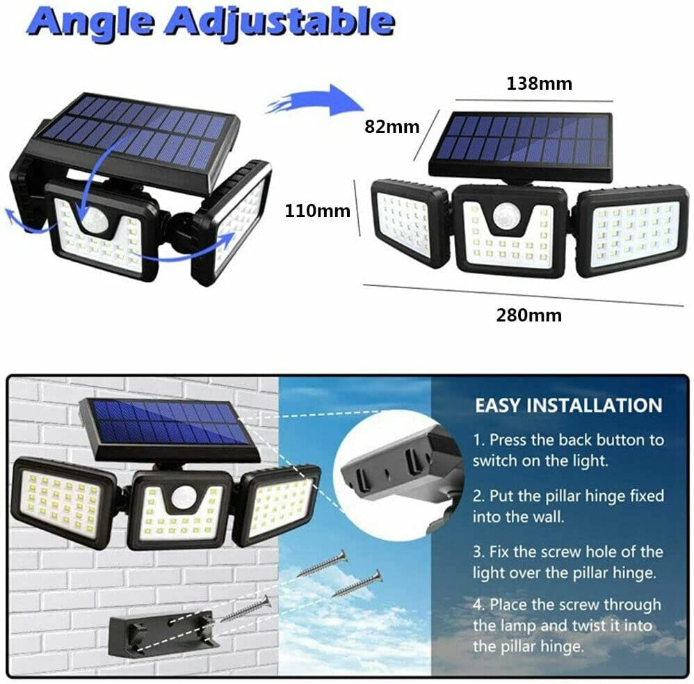 74 LED 3 Head Garden Solar Lights Outdoor Fence Security Motion Sensor Lamp AU image number 2