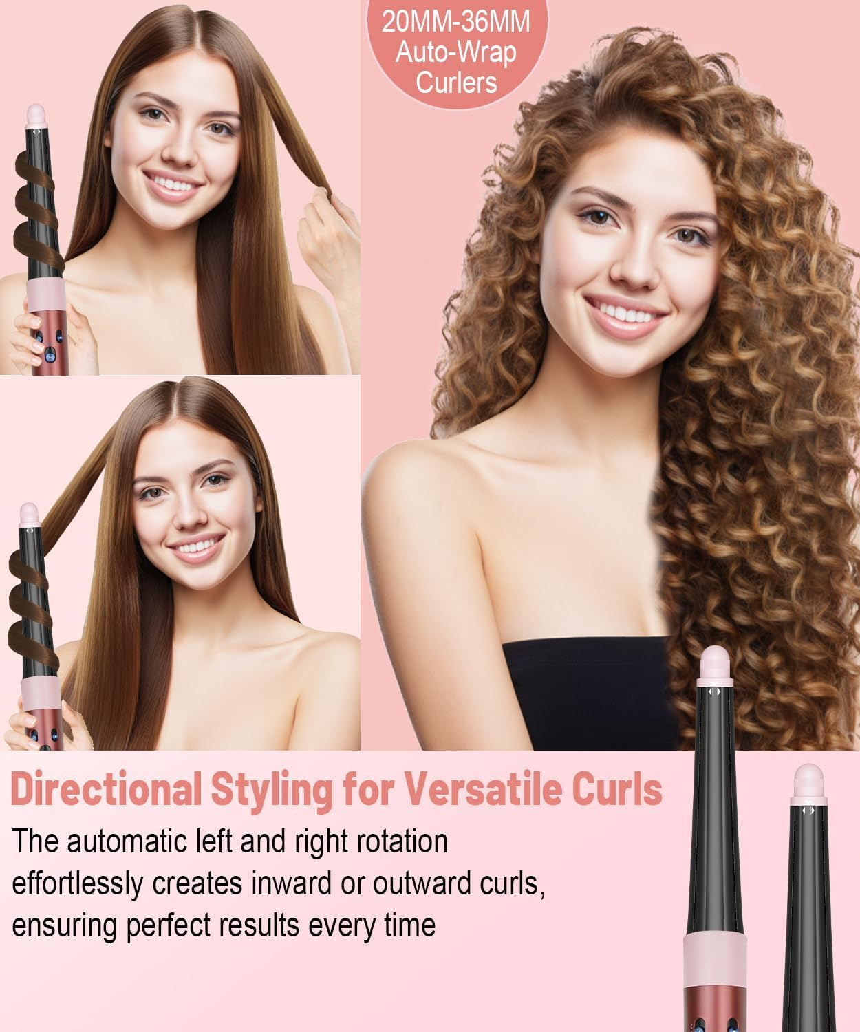 0.78In-1.4In Conical Long Barrels Attachment for Dyson Airwrap HS01 HS05 HS08 Accessories, 20MM-36MM Auto-Wrap Curling Iron Curlers for Professional Barrels Curl and Wave Curl Hair, Pink