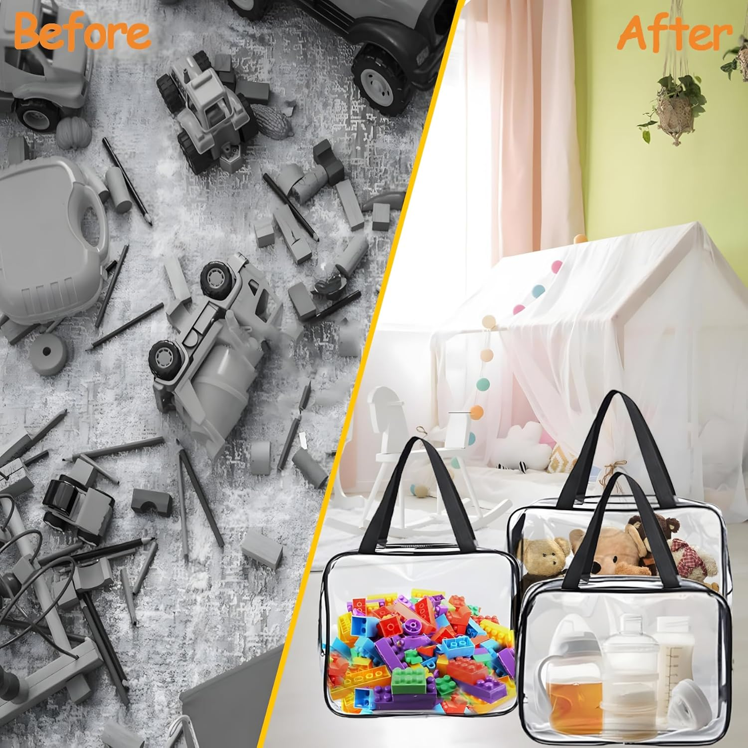 FORYUSE 8 Pack Toy Storage Bags Reusable Clear PVC Board Game Storage Travel Waterproof Handheld Organiser Bag with Zipper for Building Blocks, Puzzle, Kids Books, Makeup