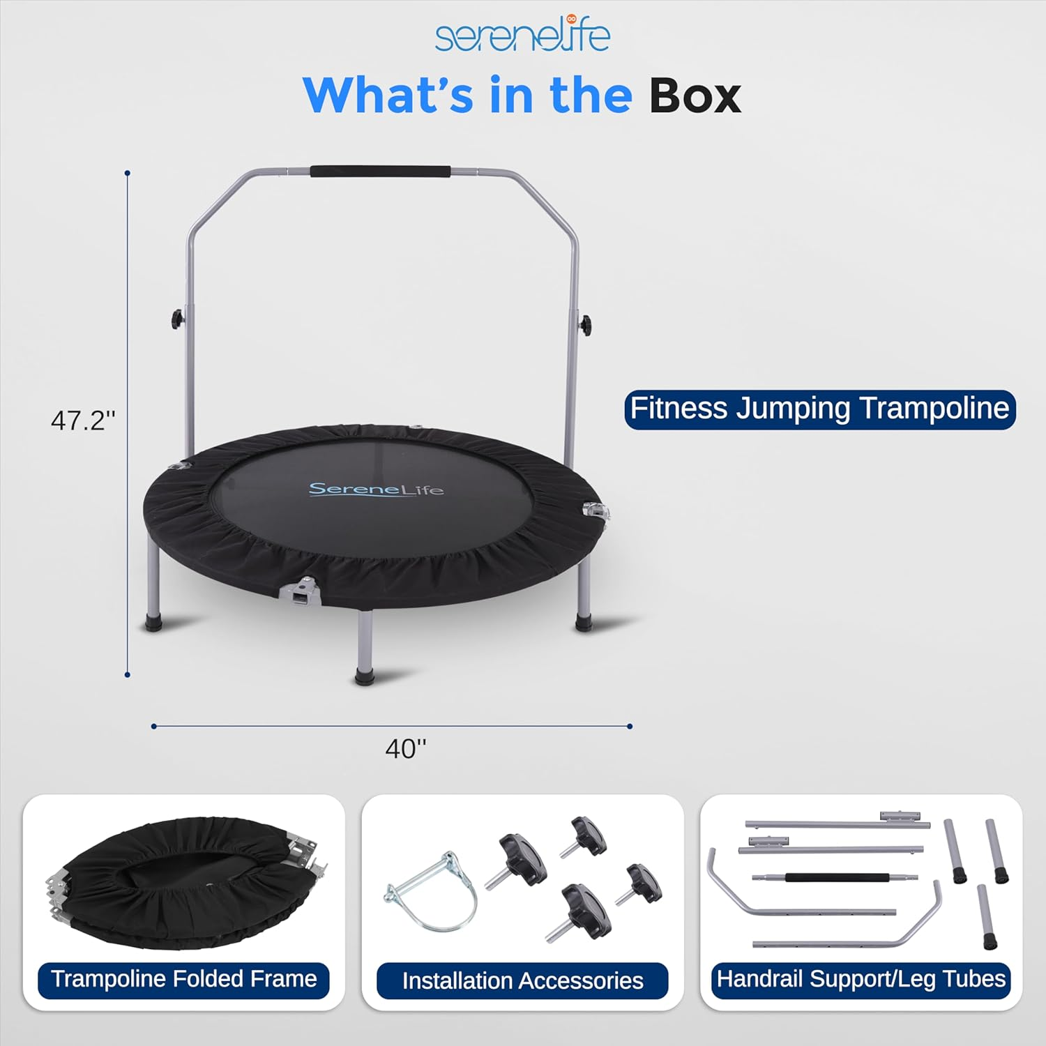 Serenelife 40" Mini Trampoline Rebounder, Portable and Foldable Fitness Trampoline, Suitable for Adults and Kids, Perfect for Indoor/Outdoor Workout - Black image number 2