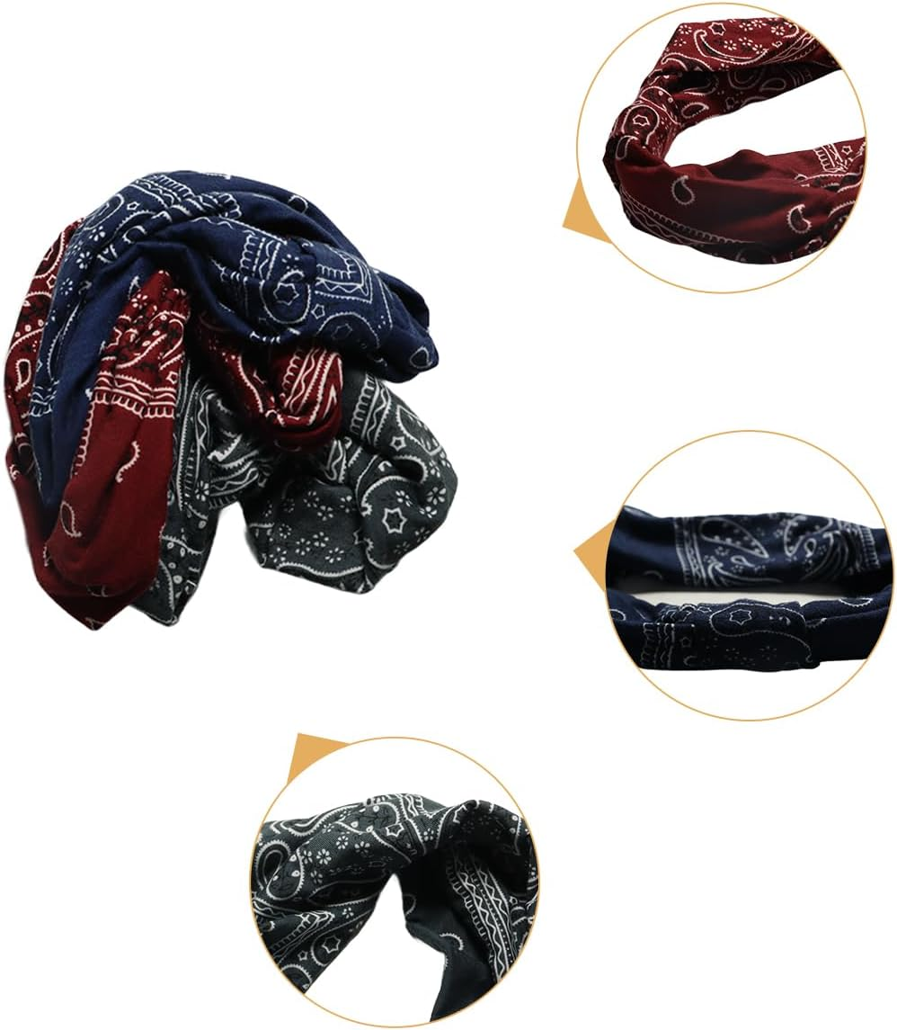 Enwye 3 Pieces Headband Women Wide Headband Boho Floral Print Knot Elastic for Running Yoga Head Wrap (3 Colors) image number 6