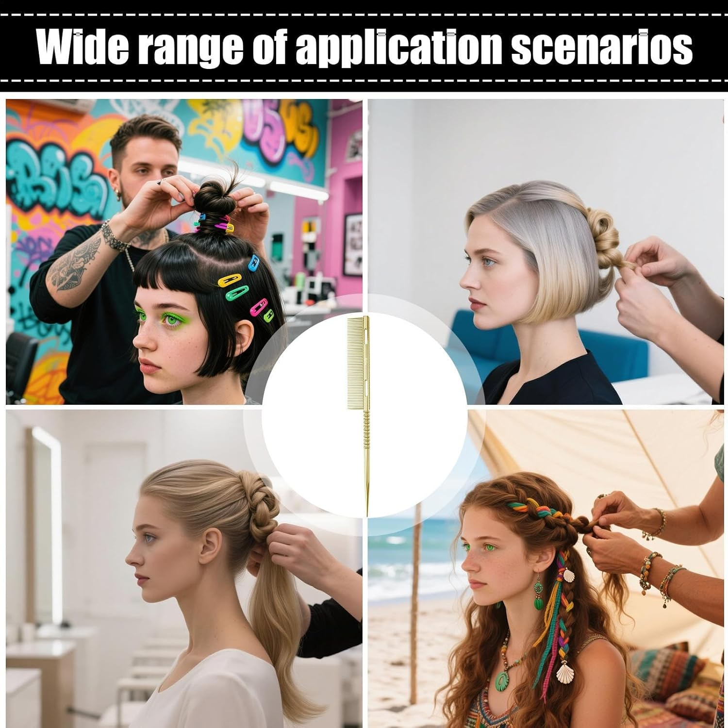 Tail Comb - Parting Tip Bristle Teasing Brush,Lightweight Root Teasing Comb Detangling Styling Tool for Girlfriend Daughter Mom - Gold image number 4