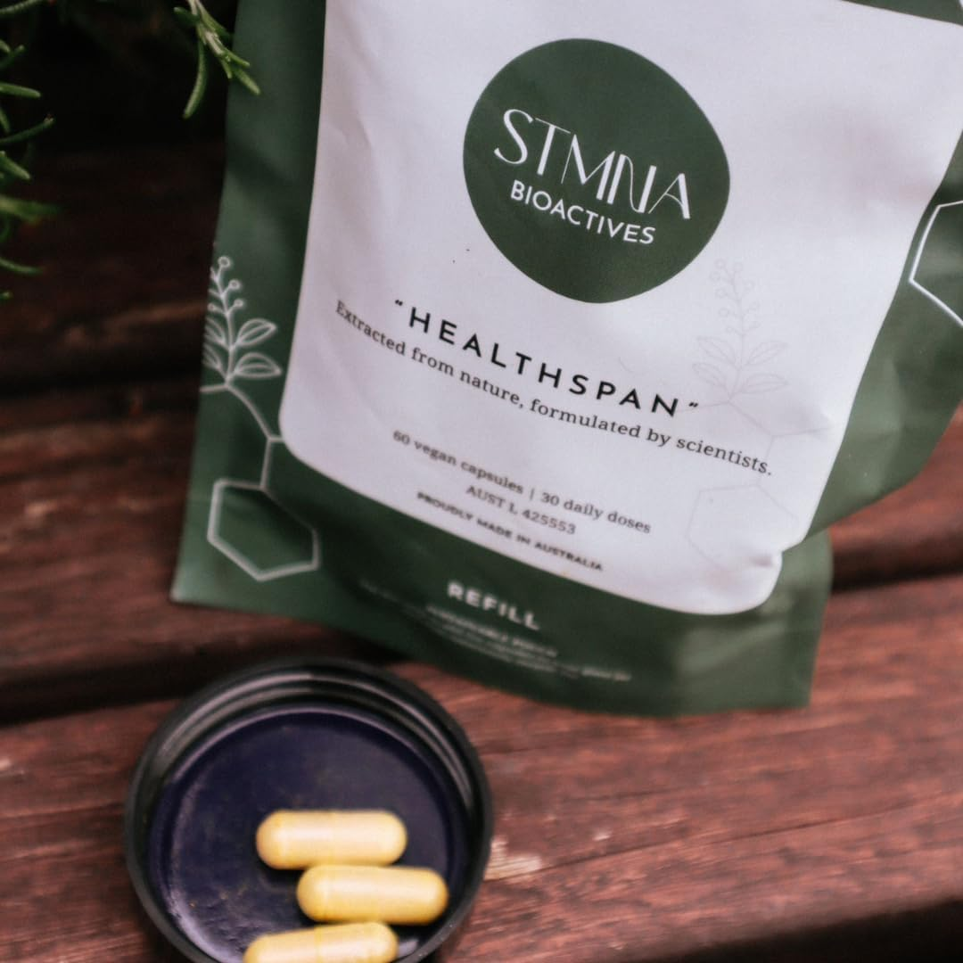 Healthspan Supplement for Longevity (Refill Pouch) - Turmeric, Resveratrol, Ashwagandha | Natural Anti-Inflammatory, Antioxidant & Adaptogen | Cellular & Skin Health - STMNA Bioactives